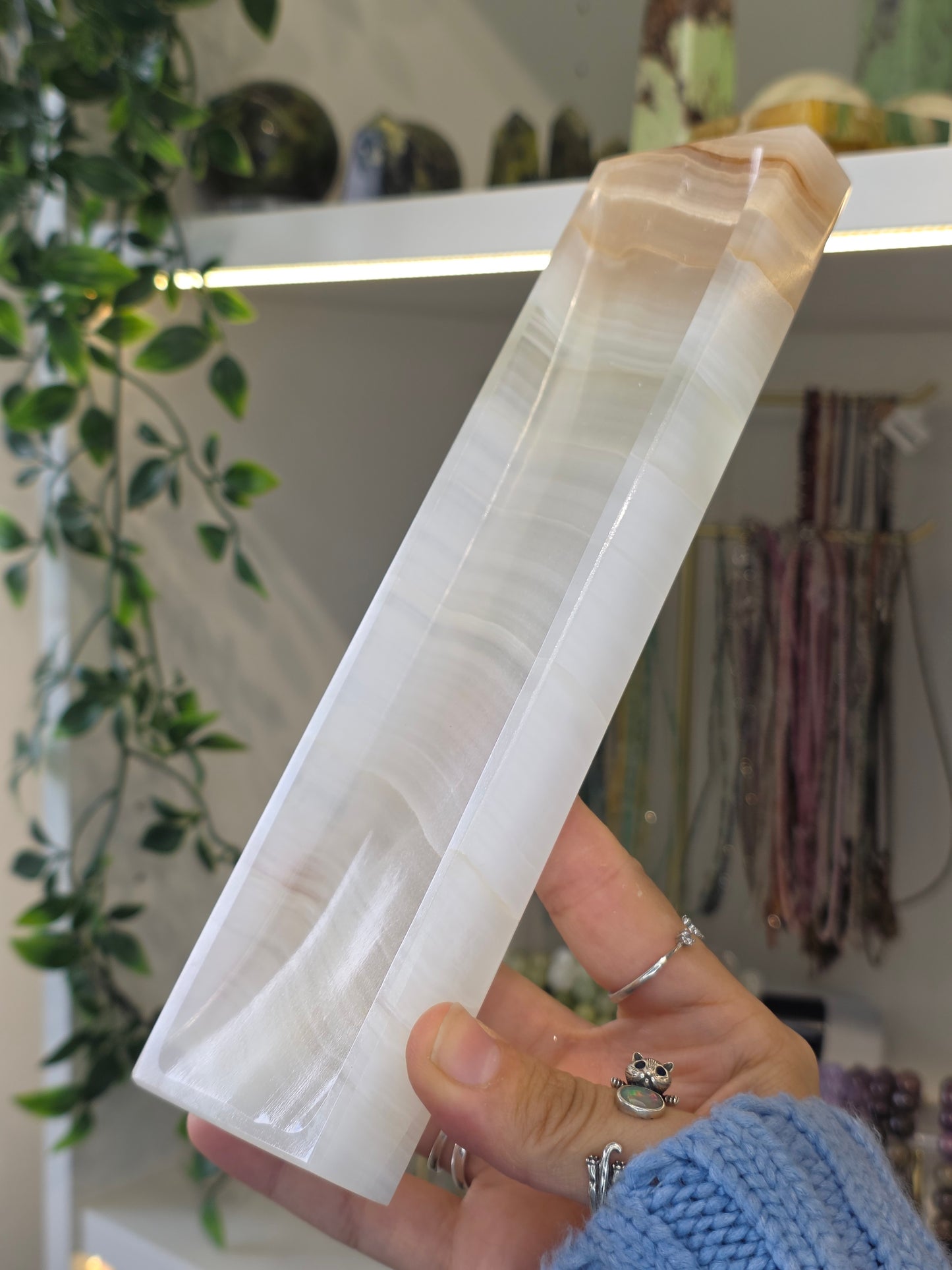 Mexican Onyx Incense Tray - White Banded Calcite - E