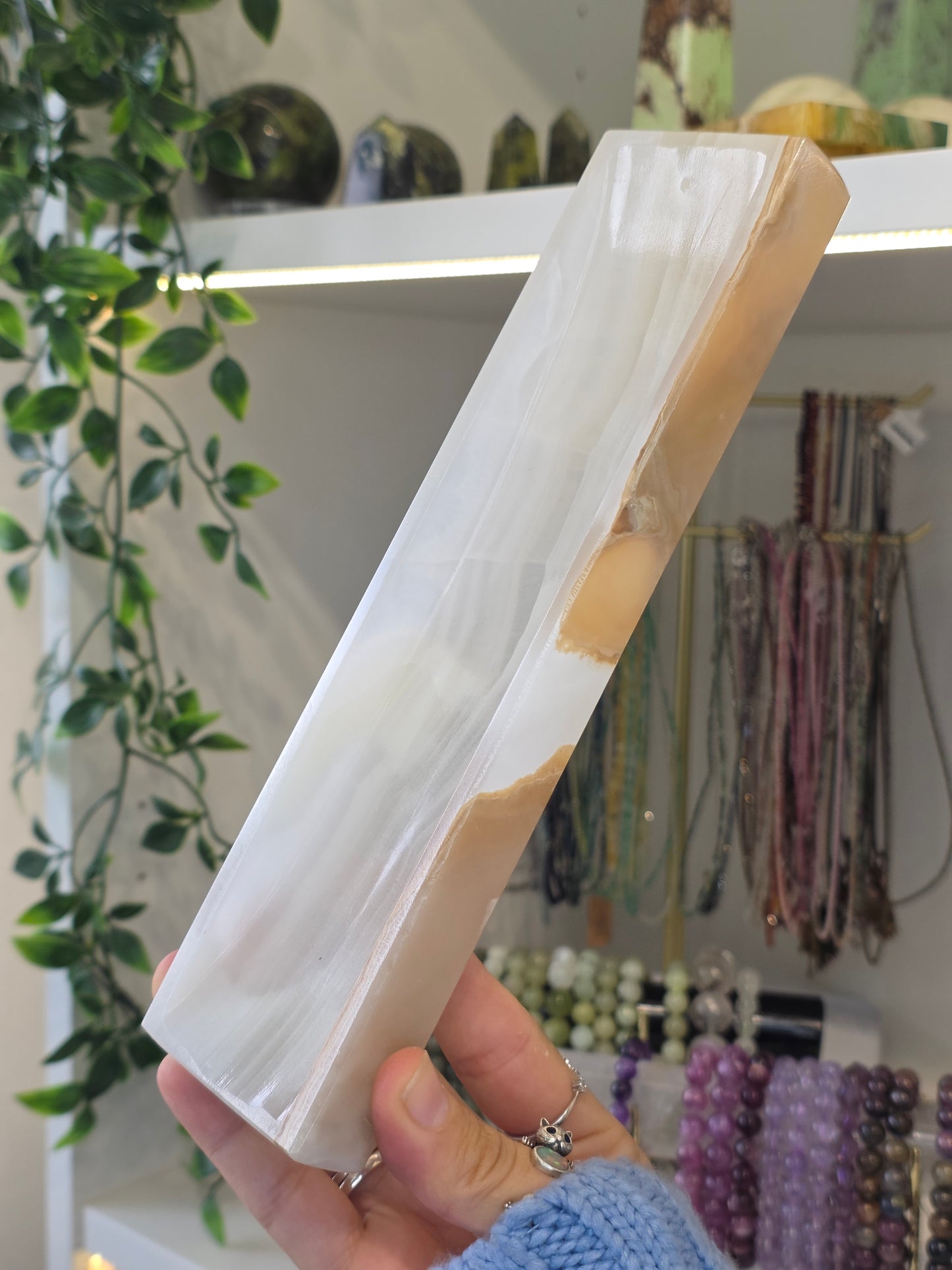 Mexican Onyx Incense Tray - White Banded Calcite - F