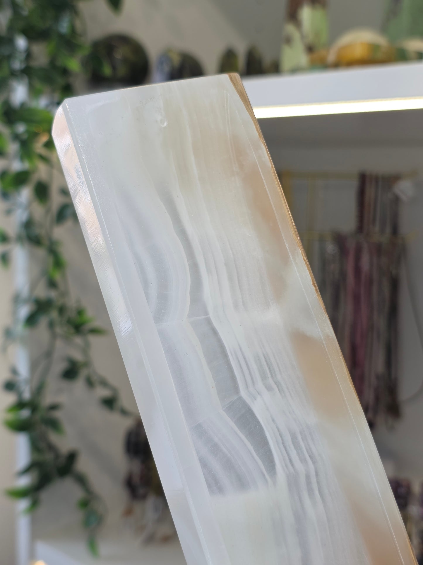 Mexican Onyx Incense Tray - White Banded Calcite - F