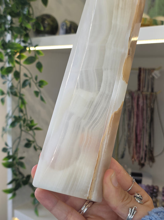 Mexican Onyx Incense Tray - White Banded Calcite - F