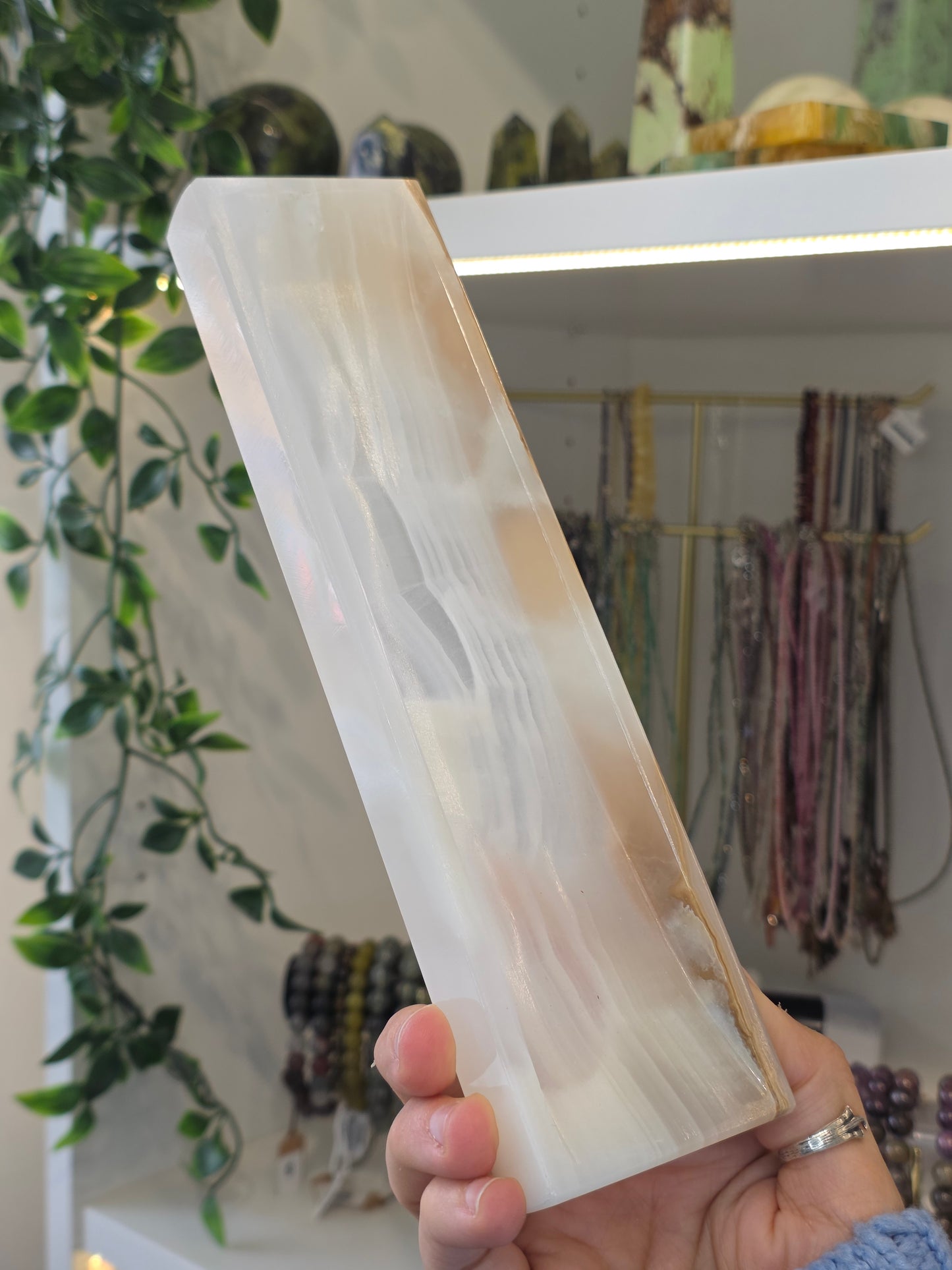 Mexican Onyx Incense Tray - White Banded Calcite - F