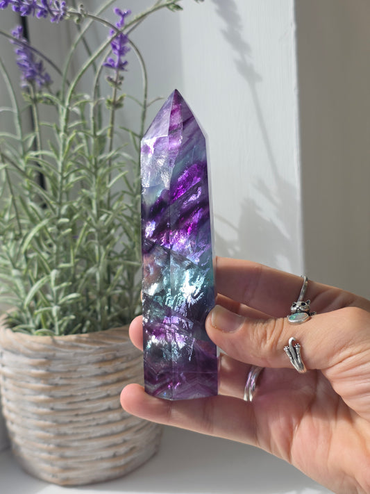 Flashy Rainbow Fluorite Tower - A
