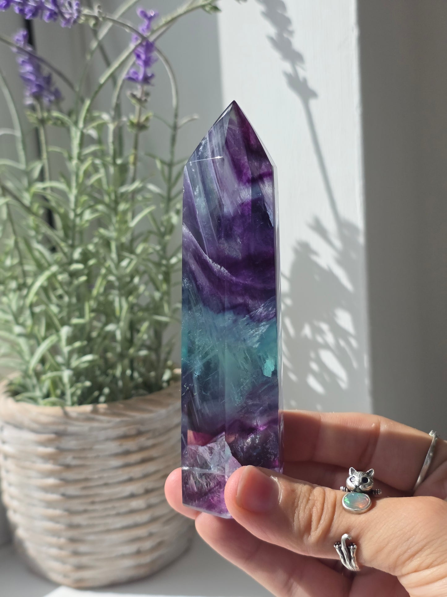 Flashy Rainbow Fluorite Tower - A