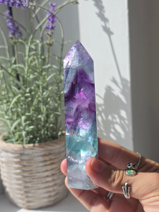 Flashy Rainbow Fluorite Tower - B