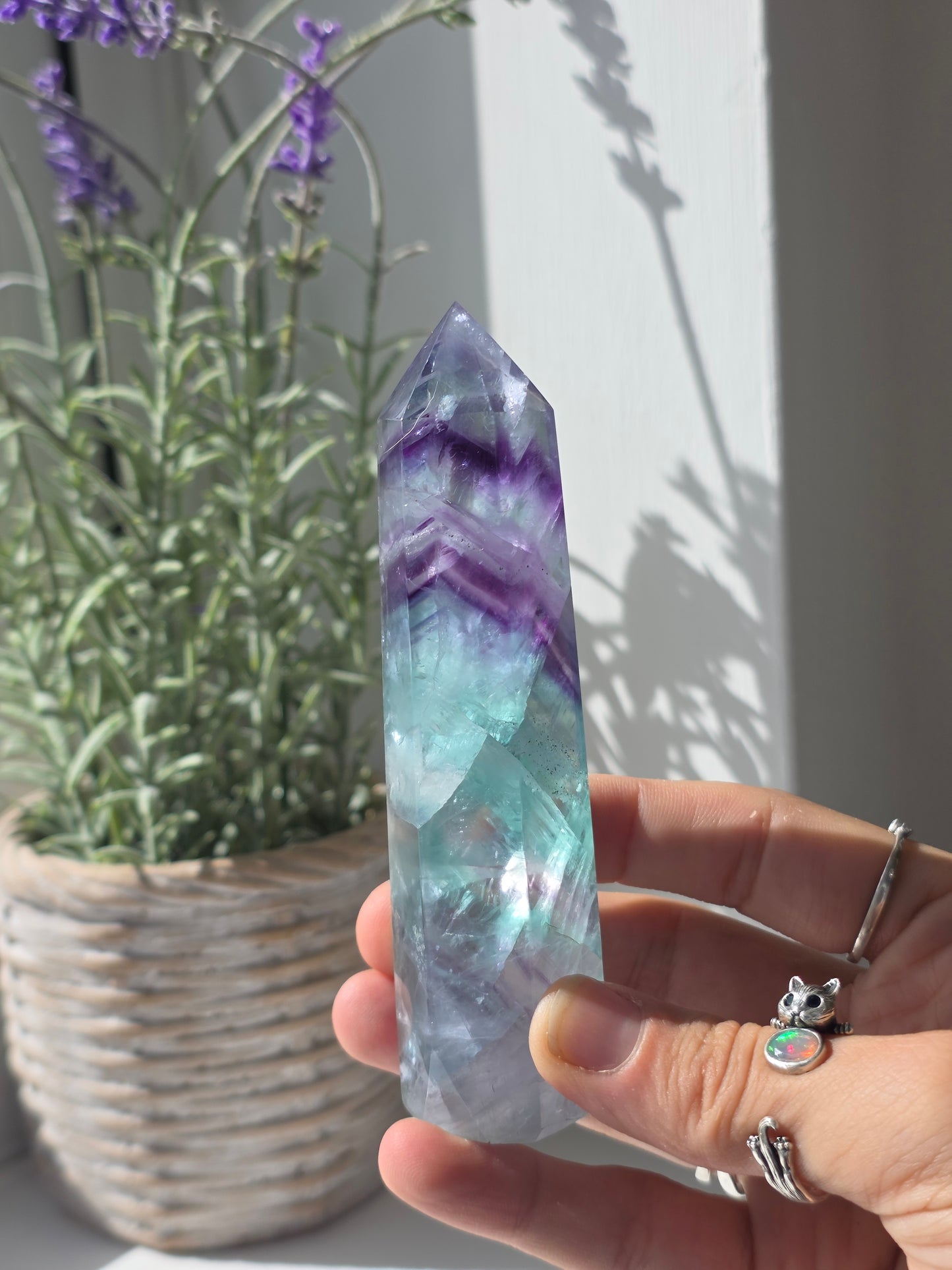 Flashy Rainbow Fluorite Tower - D