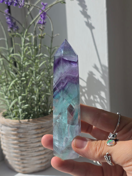 Flashy Rainbow Fluorite Tower - D