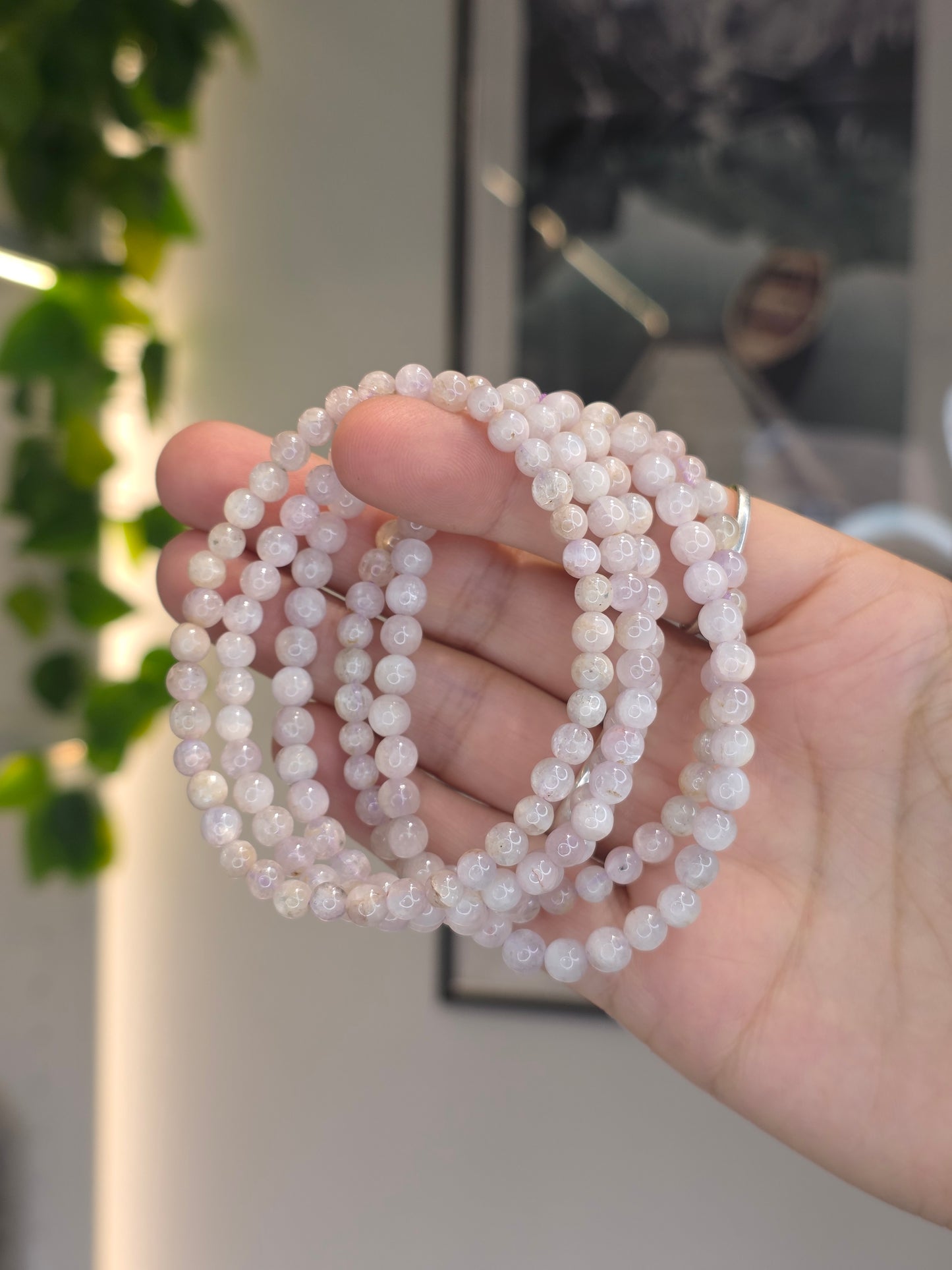 White Kunzite - Round Bead Bracelet 5mm