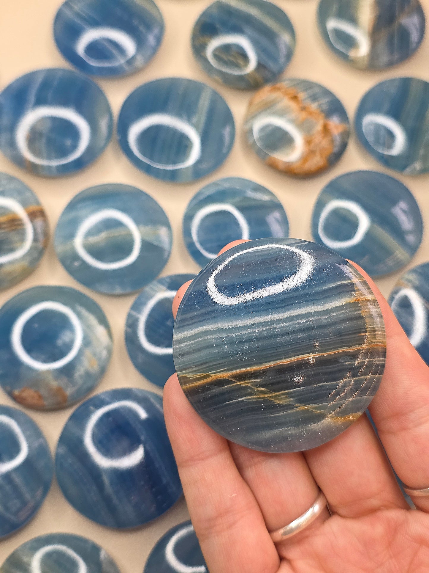 Intuitively Chosen High Grade Blue Calcite (Onyx/Aquatine) Buttons from Argentina