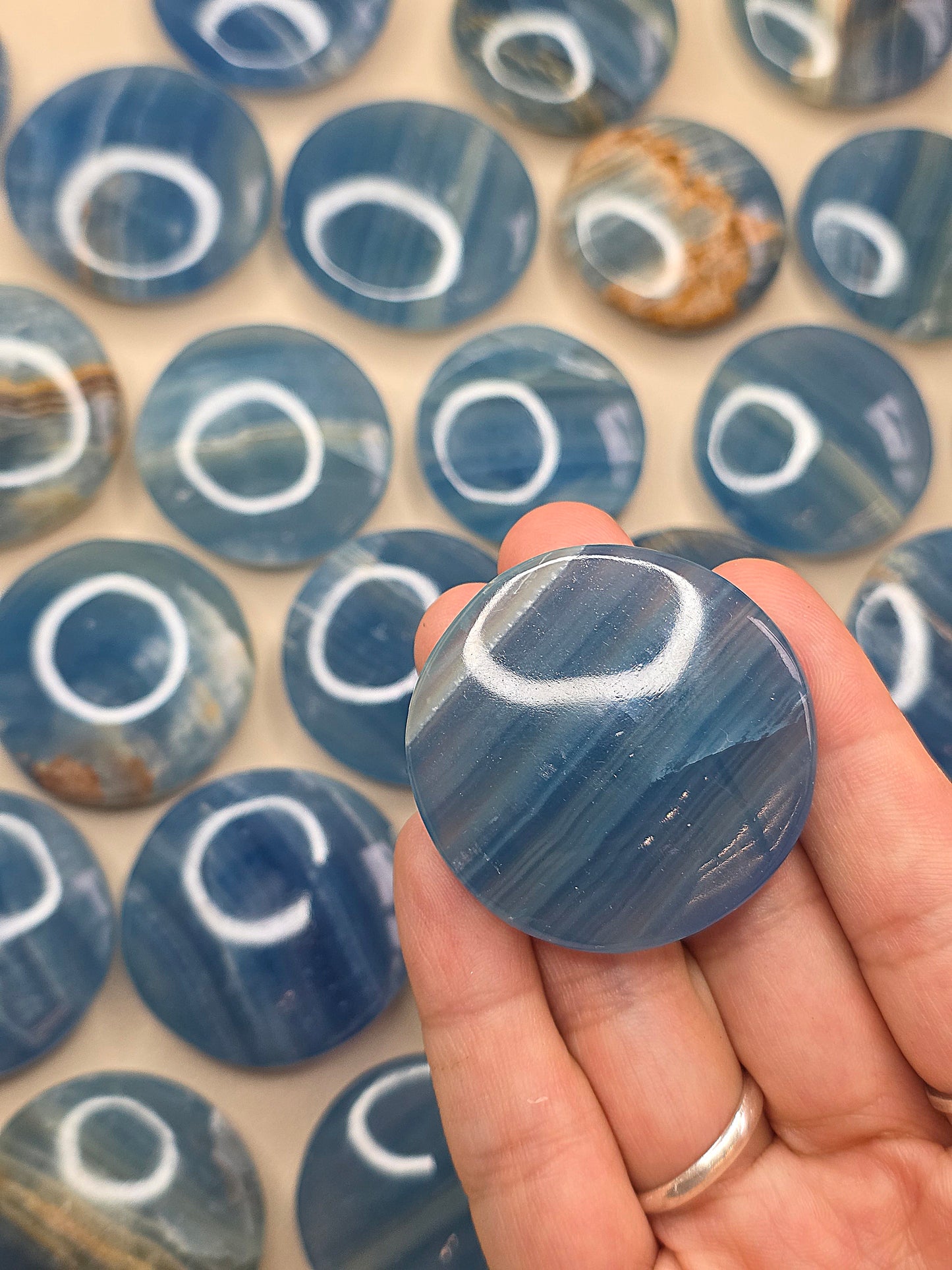 Intuitively Chosen High Grade Blue Calcite (Onyx/Aquatine) Buttons from Argentina