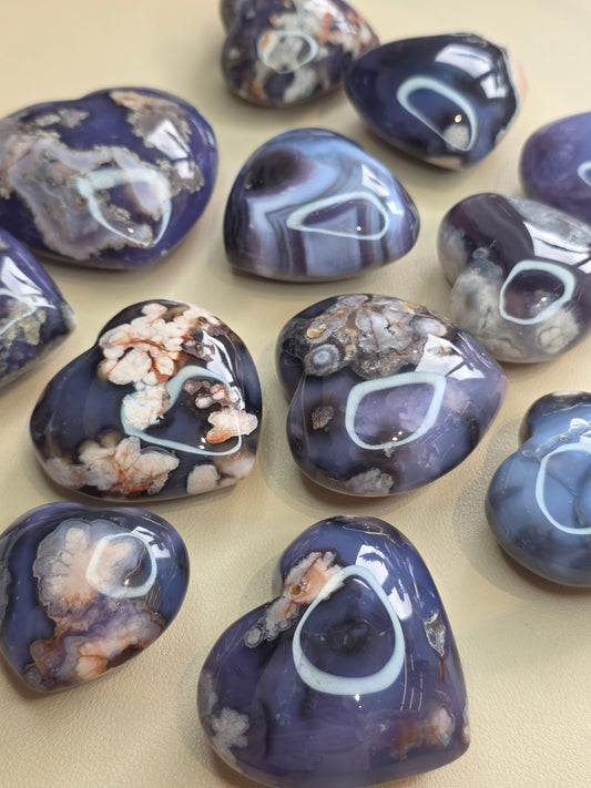 Blue Flower Agate Hearts