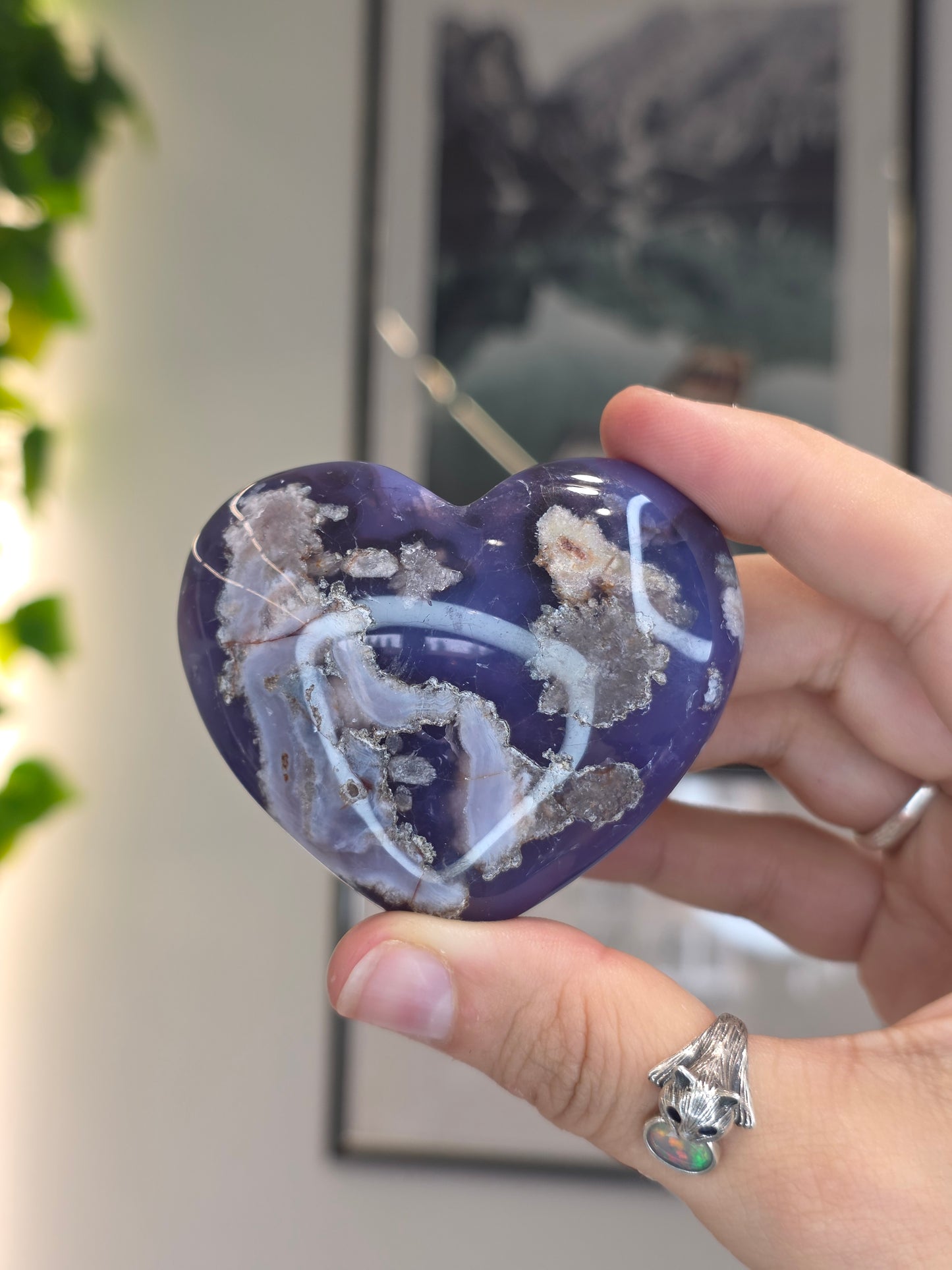 Blue Flower Agate Hearts