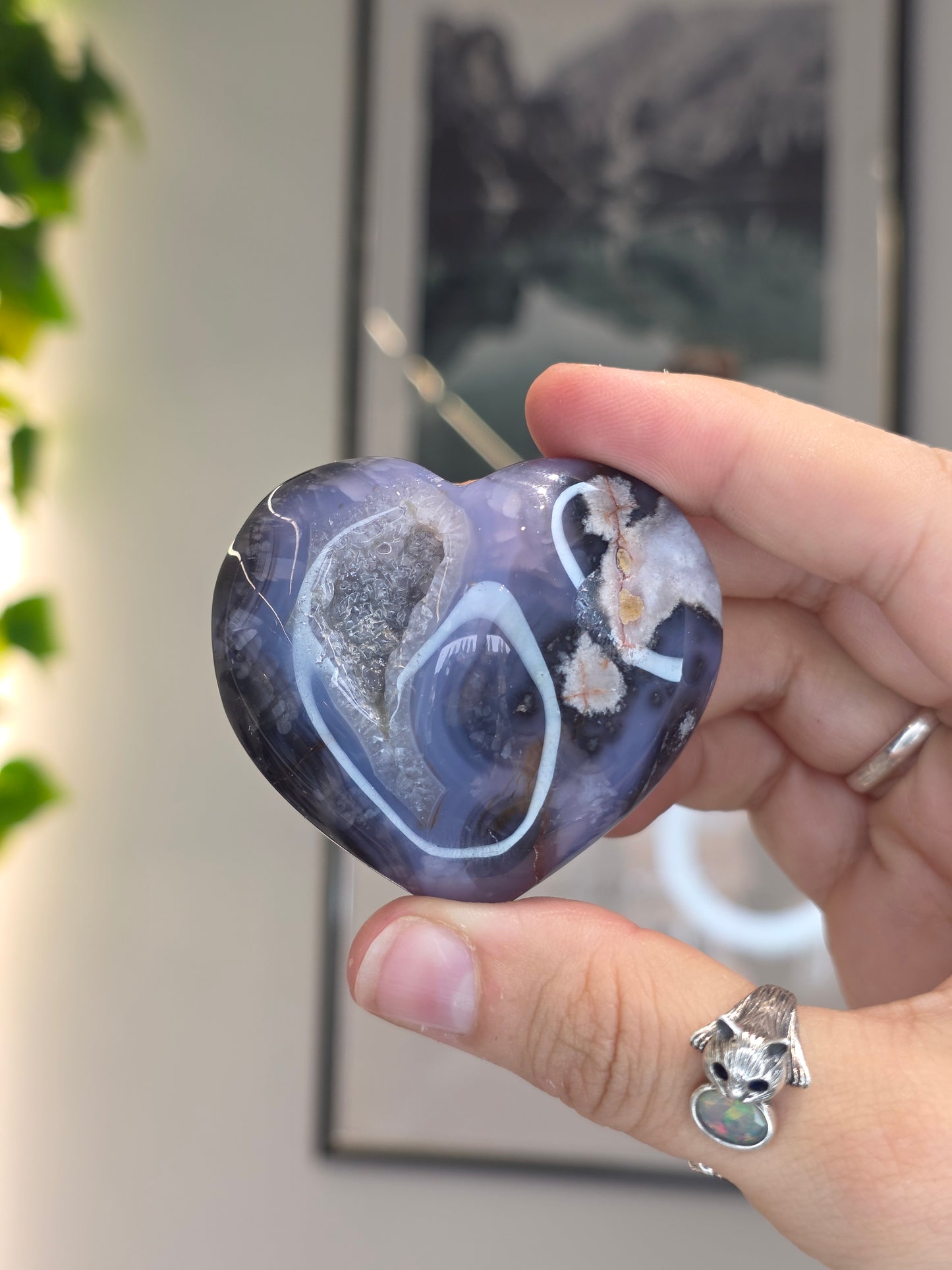 Blue Flower Agate Hearts