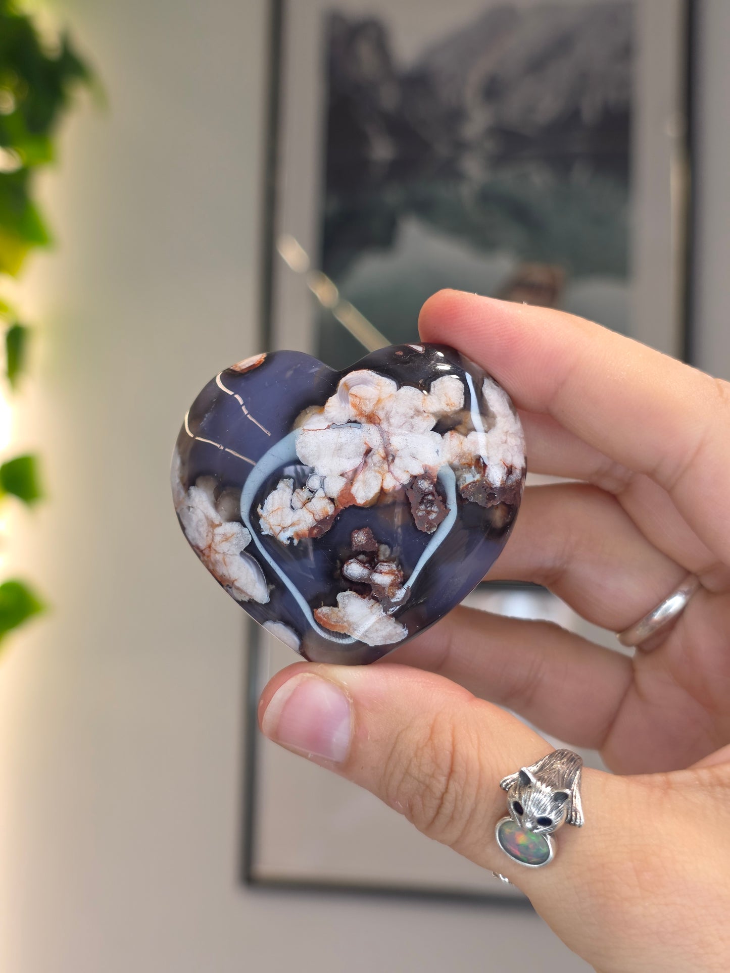 Blue Flower Agate Hearts