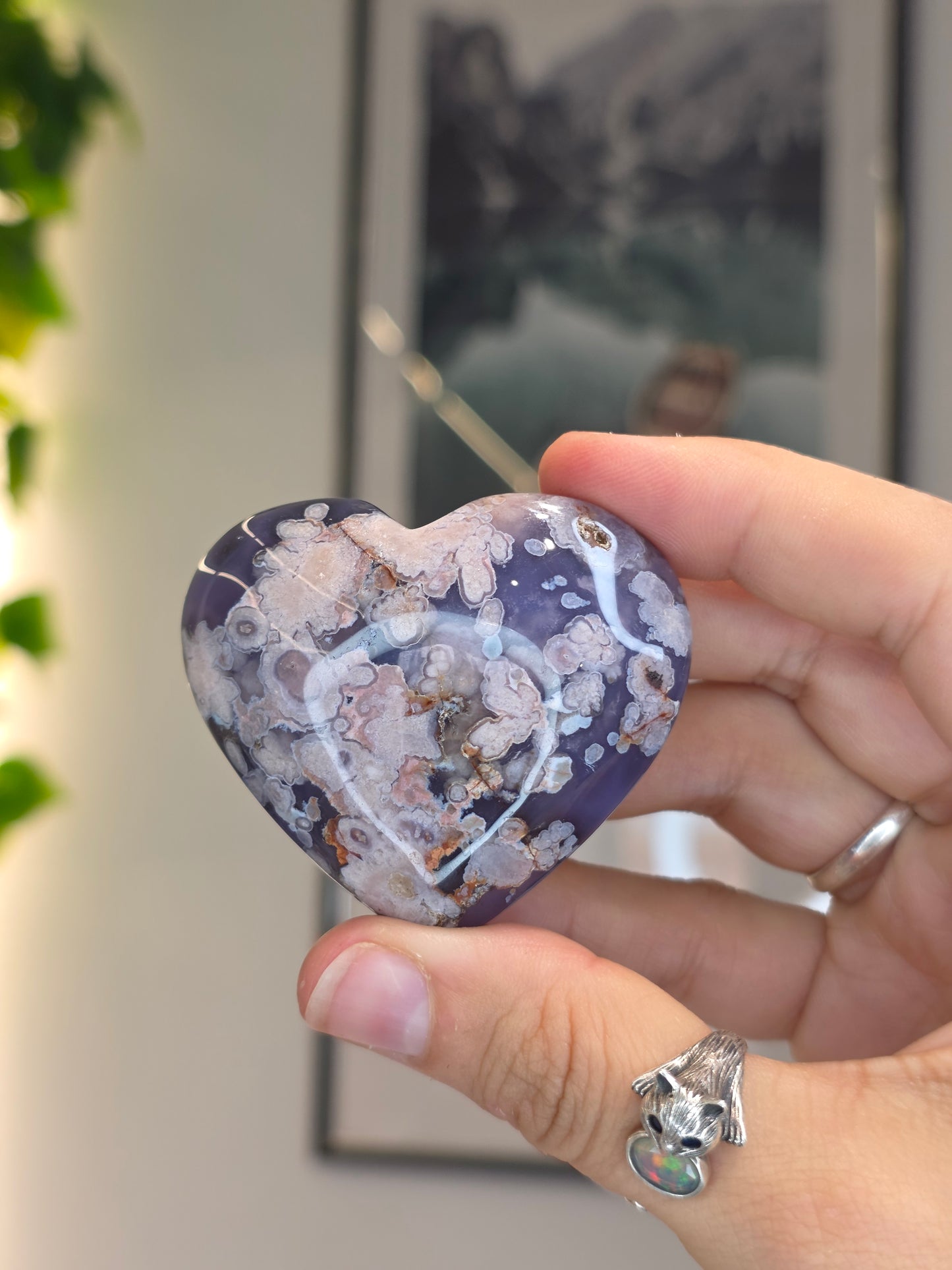 Blue Flower Agate Hearts