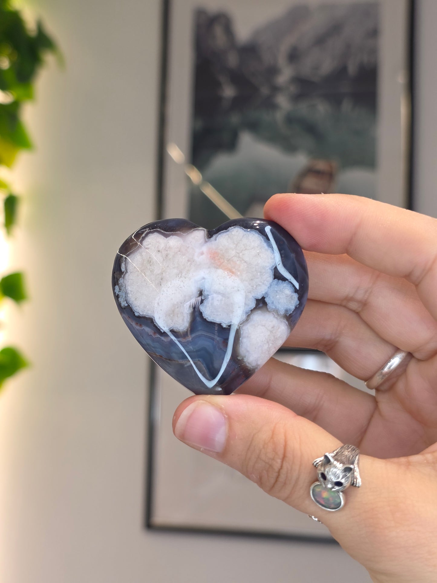 Blue Flower Agate Hearts