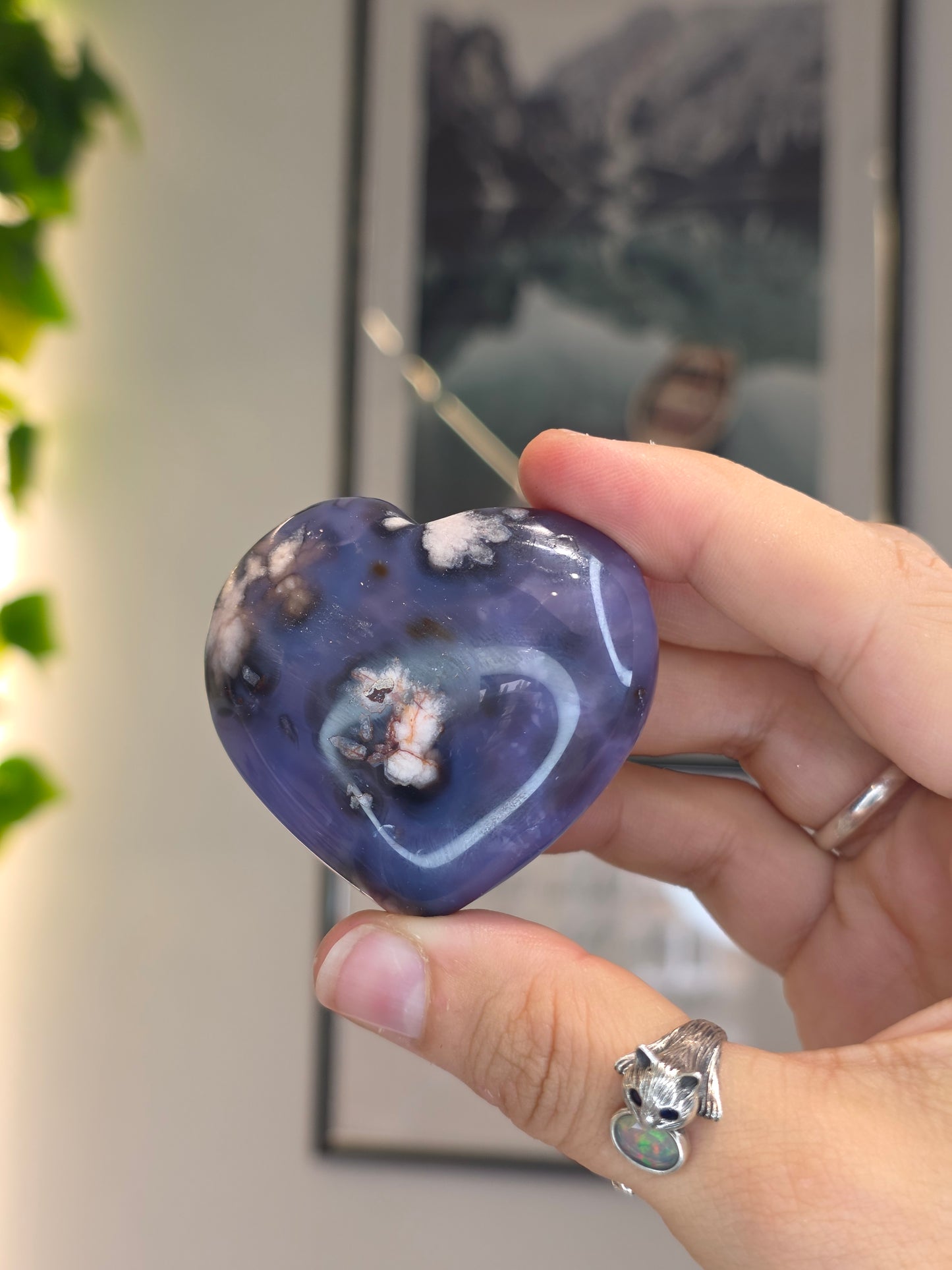 Blue Flower Agate Hearts