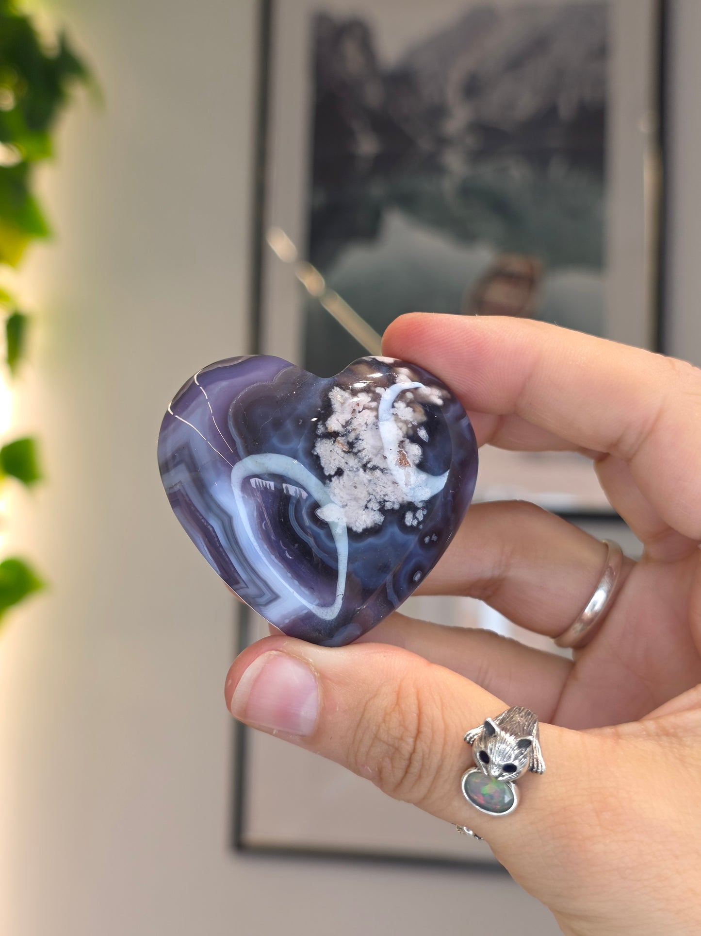 Blue Flower Agate Hearts