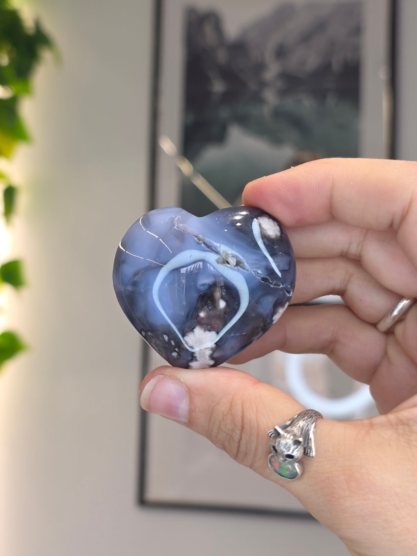 Blue Flower Agate Hearts