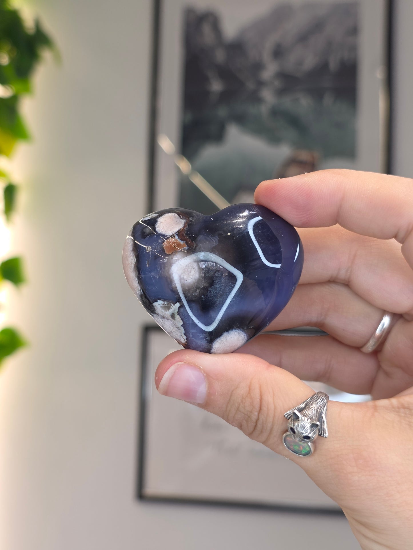 Blue Flower Agate Hearts