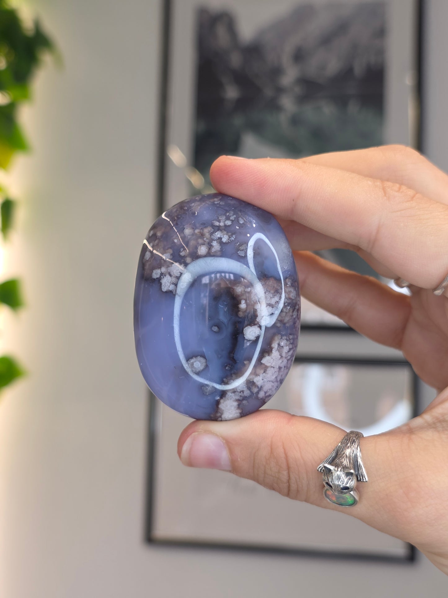 Blue Flower Agate Palm Stones