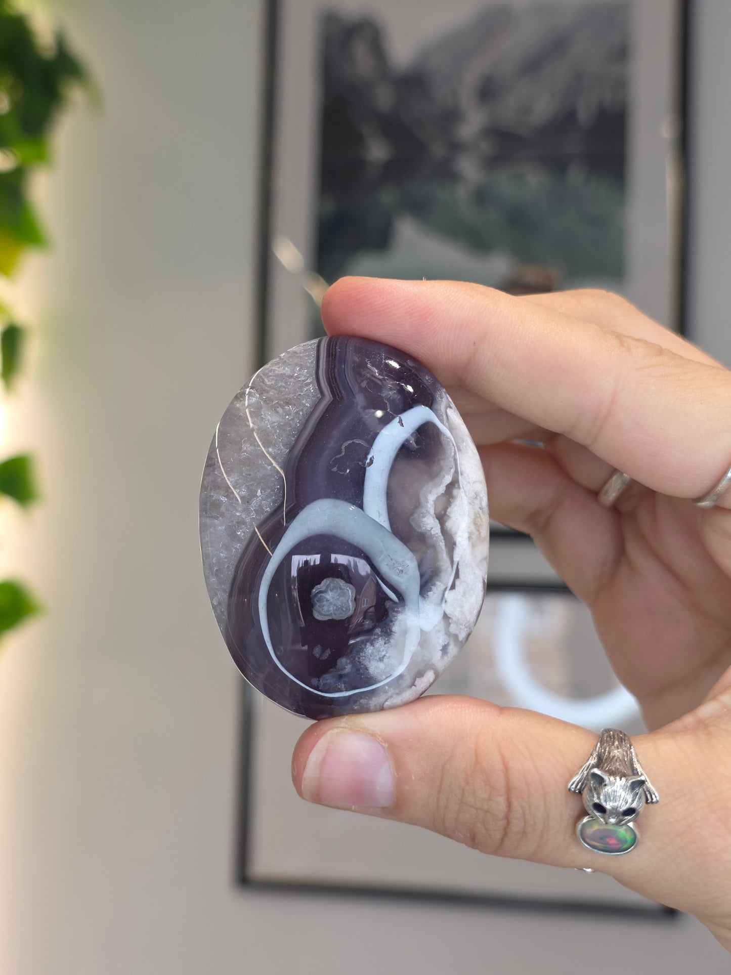Blue Flower Agate Palm Stones