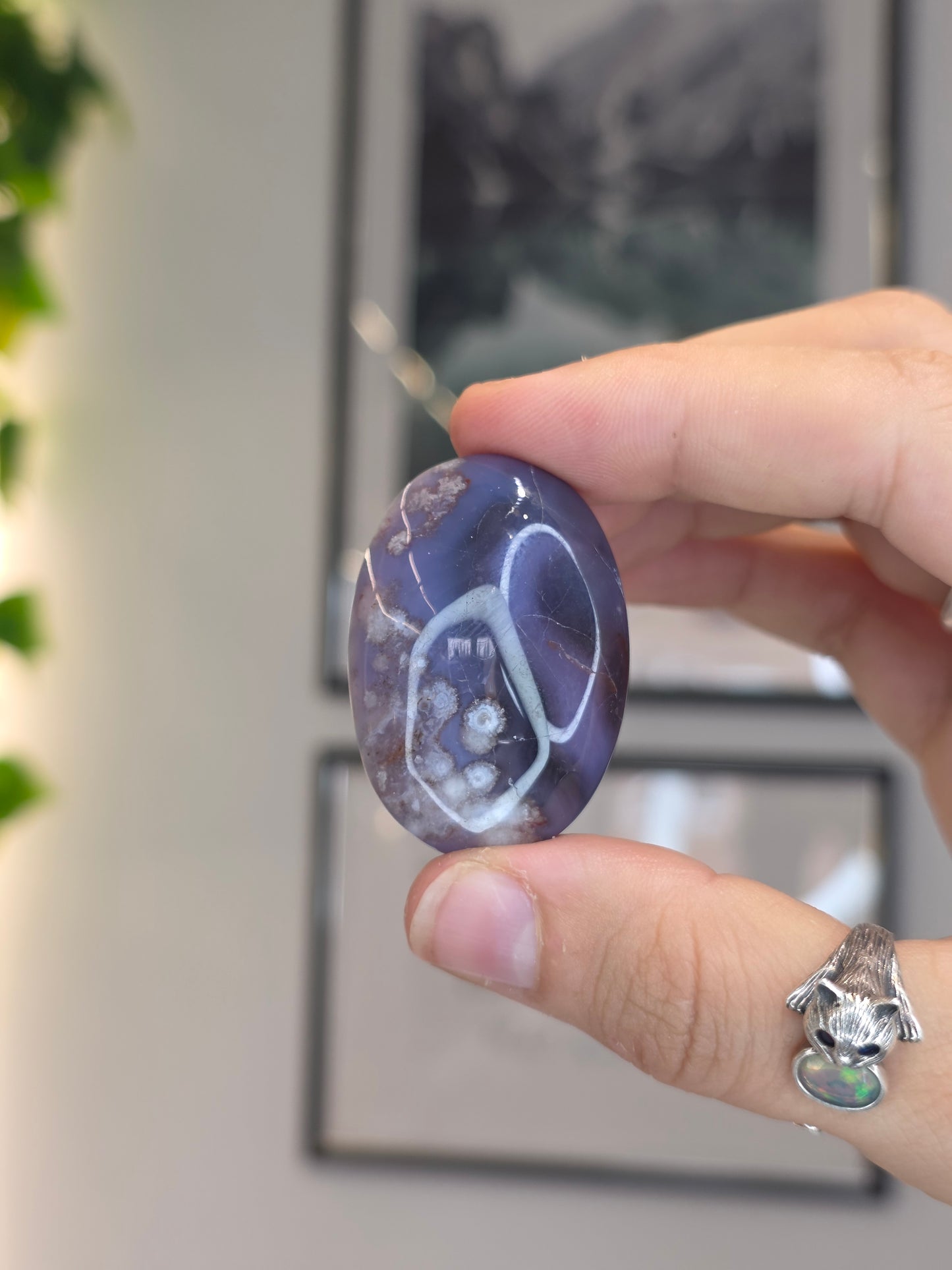 Blue Flower Agate Palm Stones