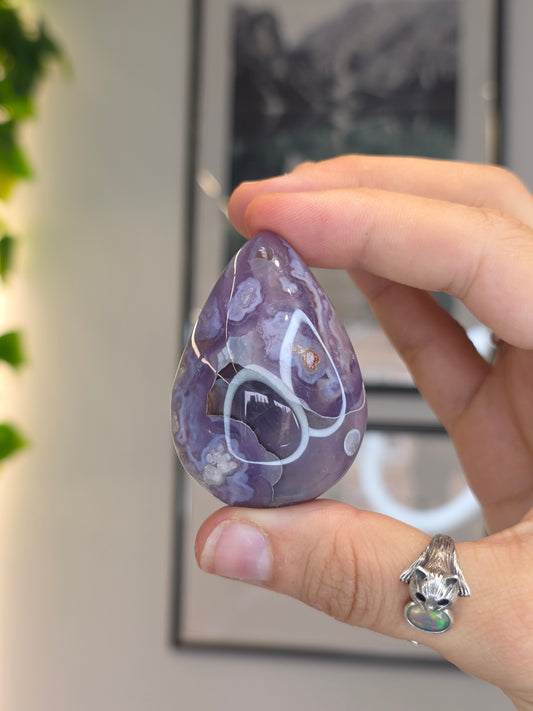 Blue Flower Agate Tear Drop Palm Stones