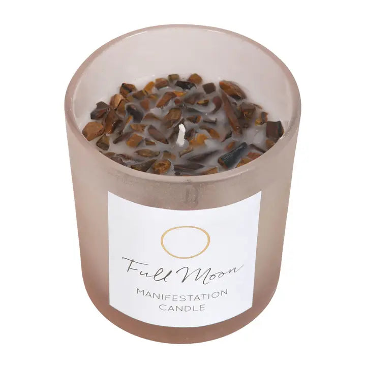Full Moon Eucalyptus Manifestation Candle with Tiger's Eye - MAS3442/44