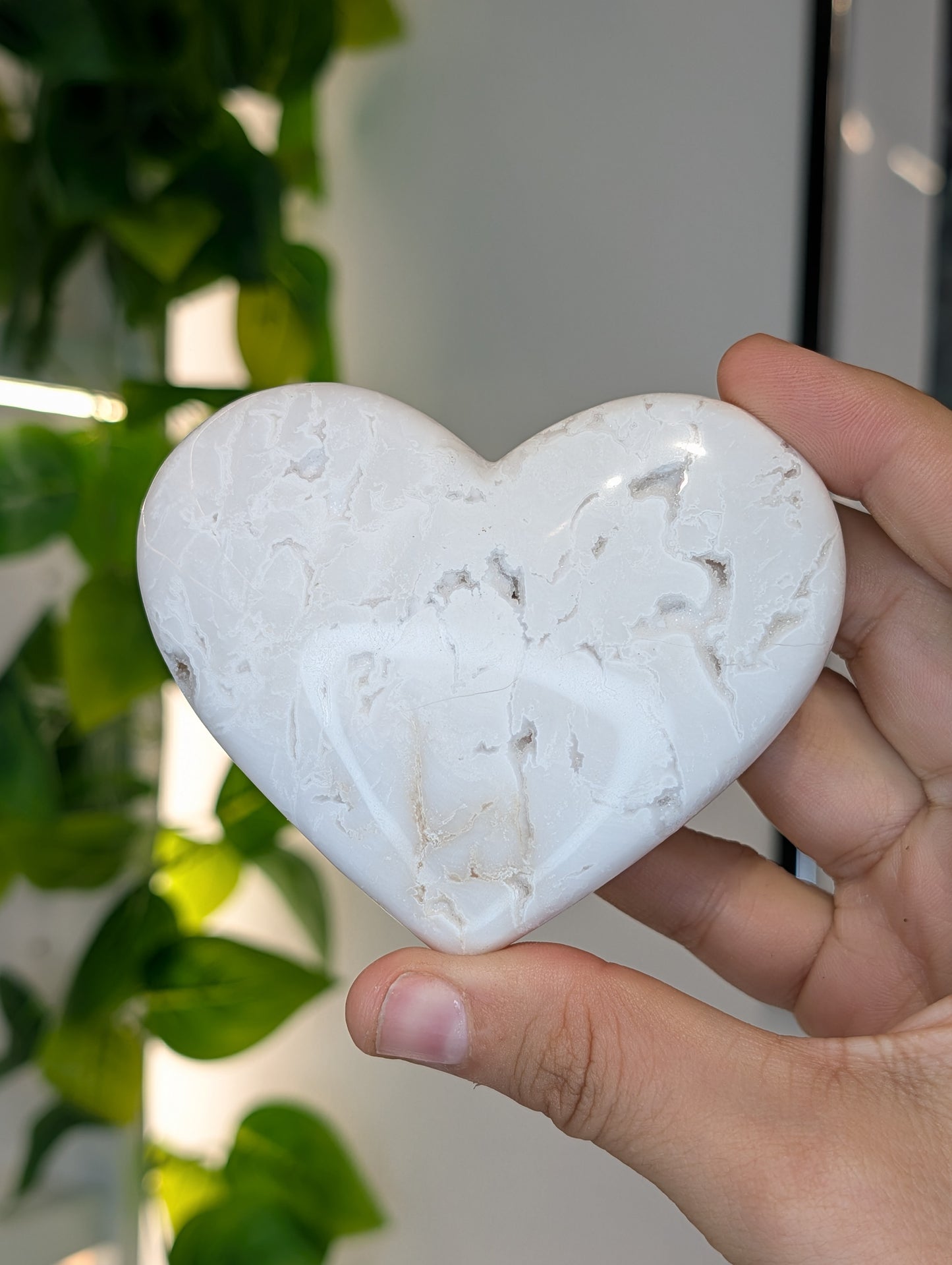 Indonesian Druzy White Agate Heart