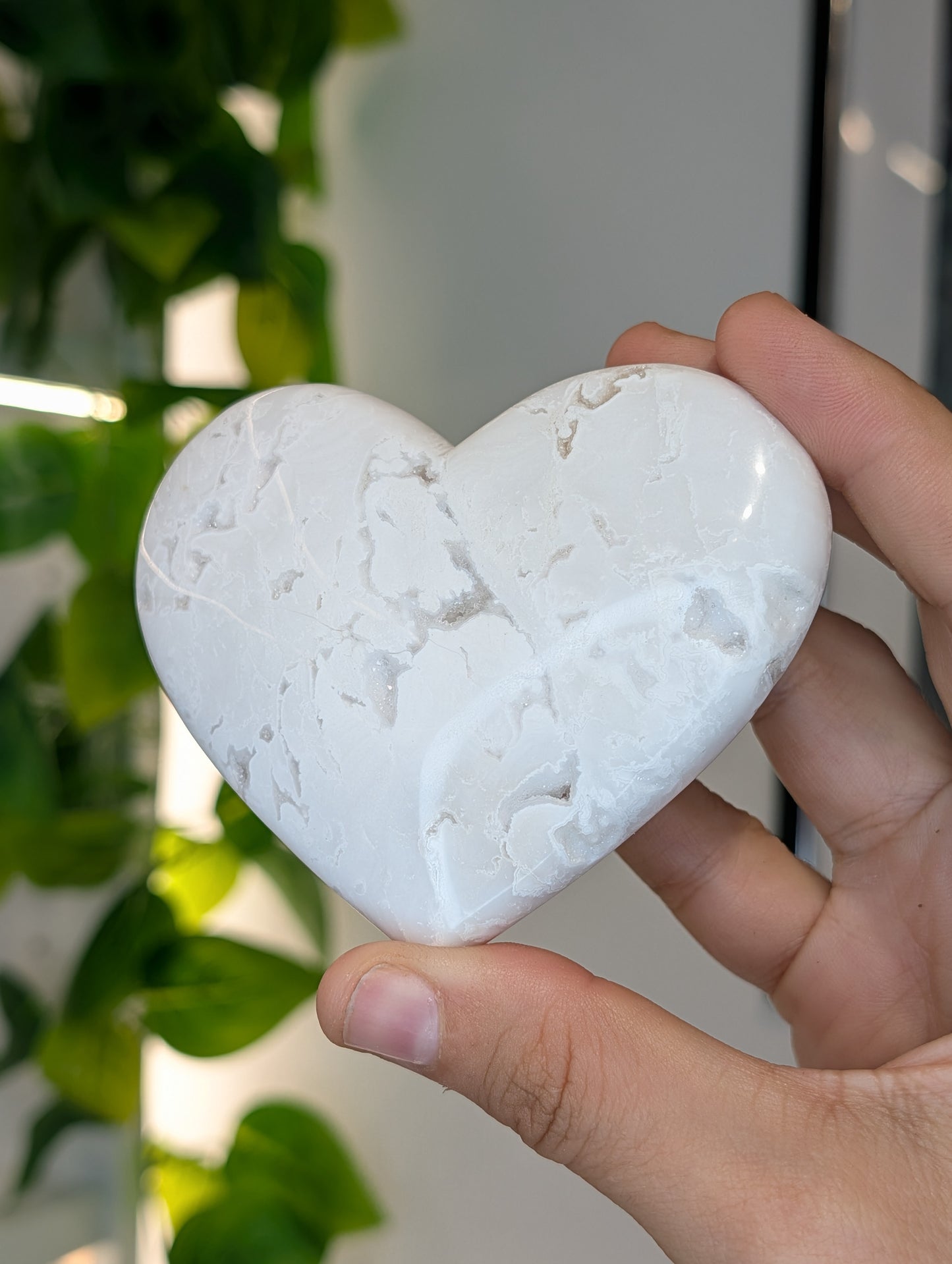 Indonesian Druzy White Agate Heart