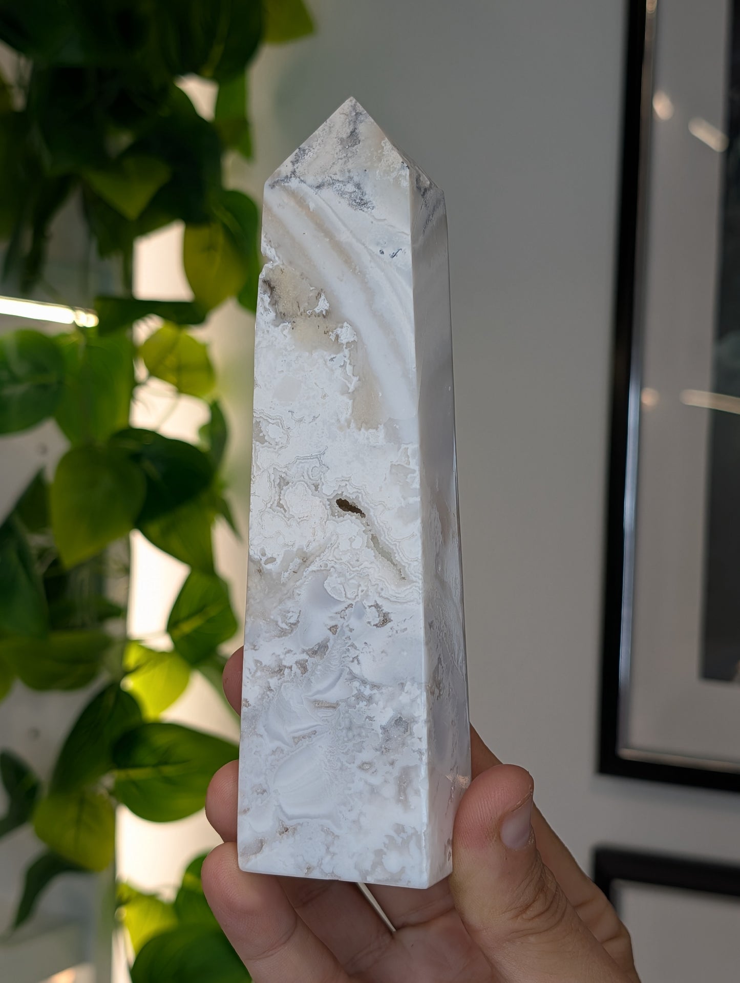 Indonesian Druzy White Agate Tower