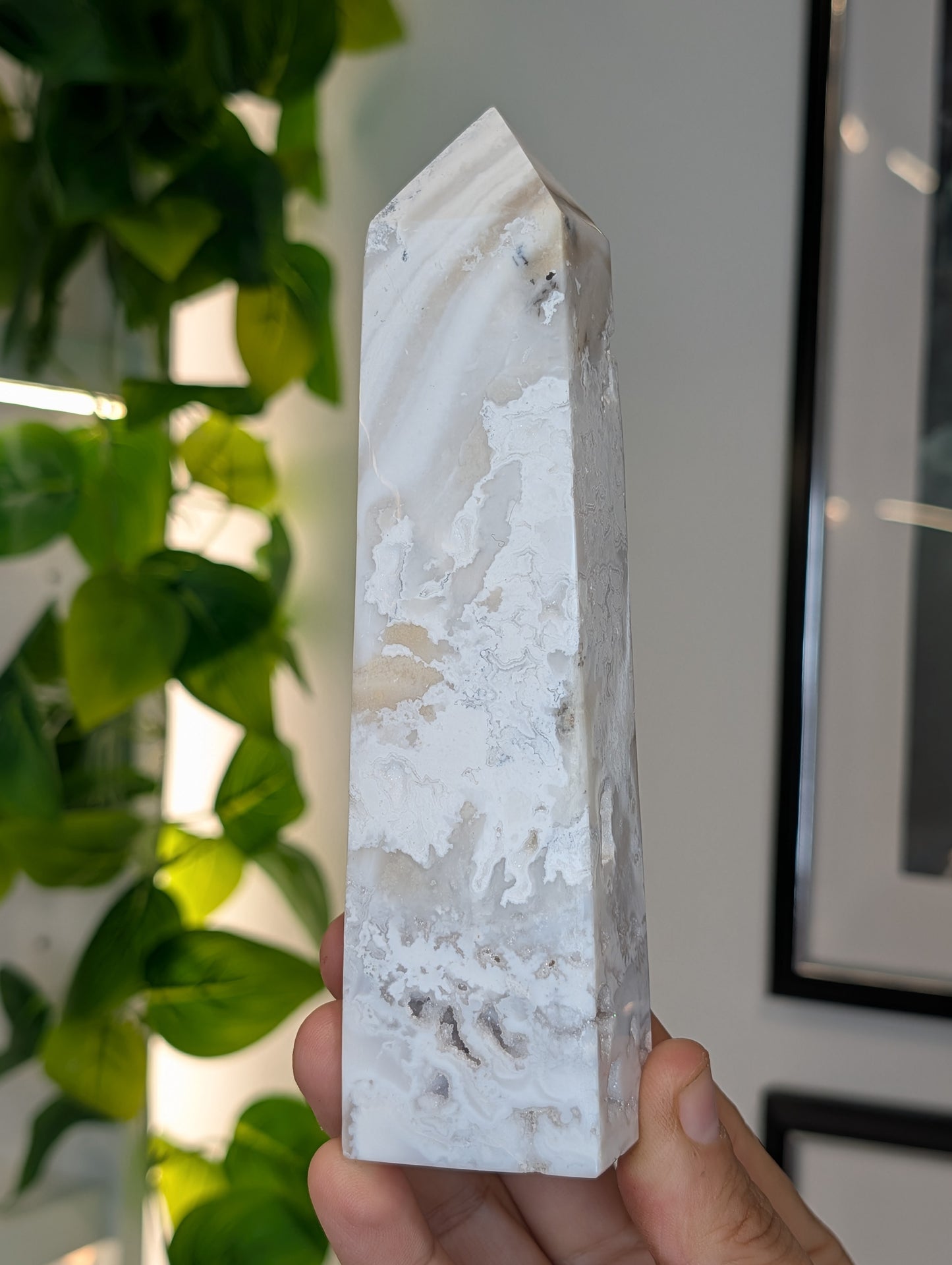 Indonesian Druzy White Agate Tower
