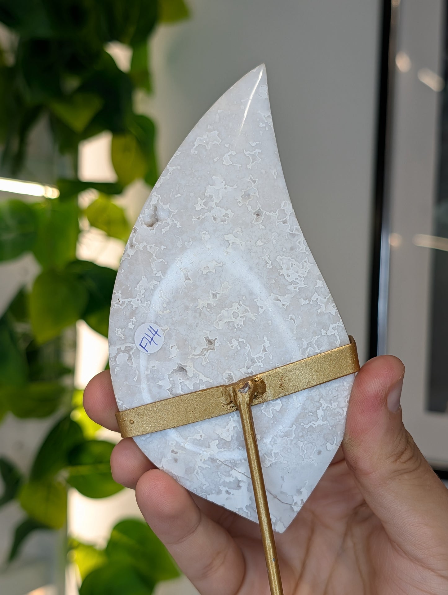 Indonesian Druzy White Agate Flame on Custom Stand