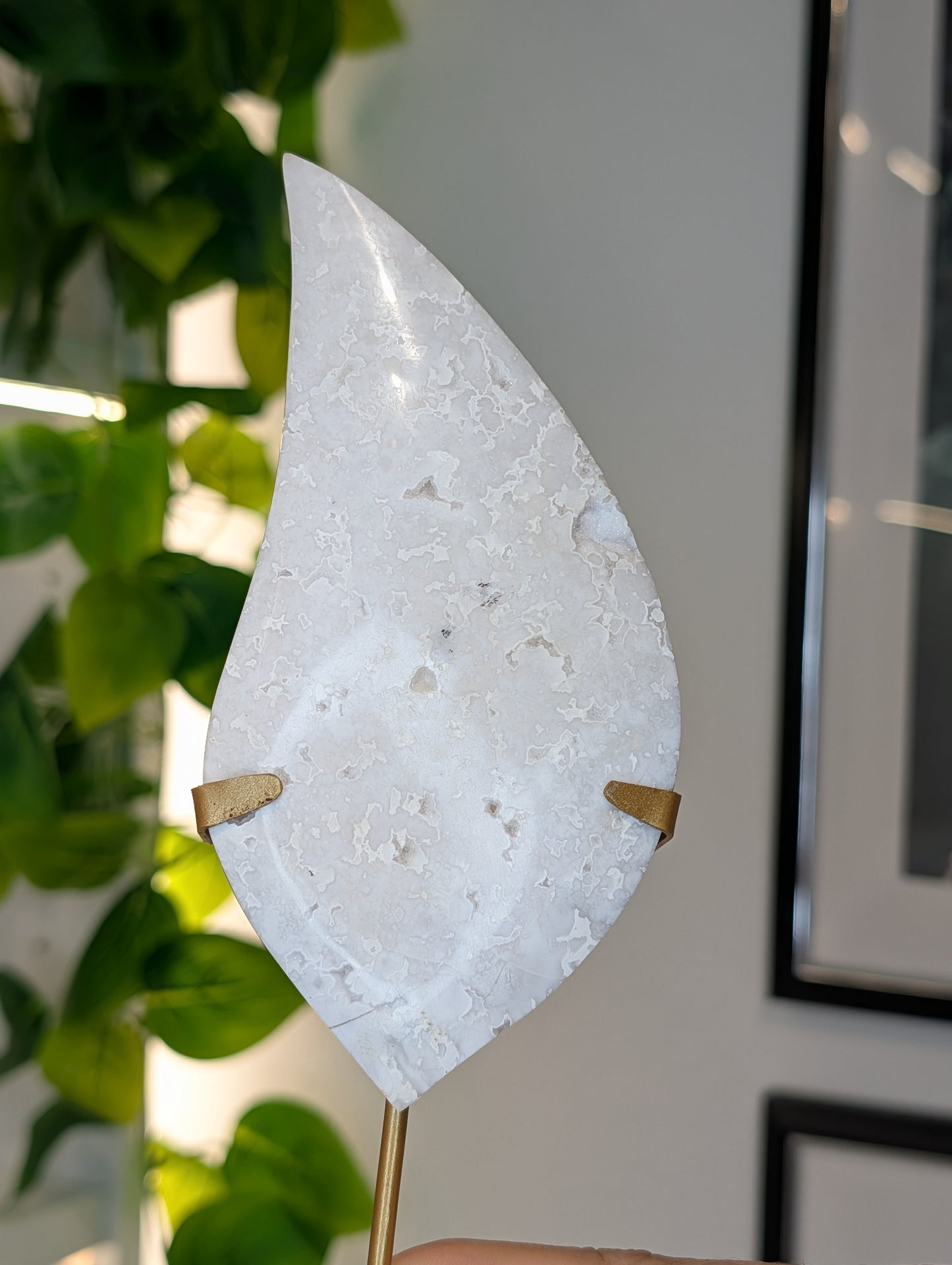 Indonesian Druzy White Agate Flame on Custom Stand