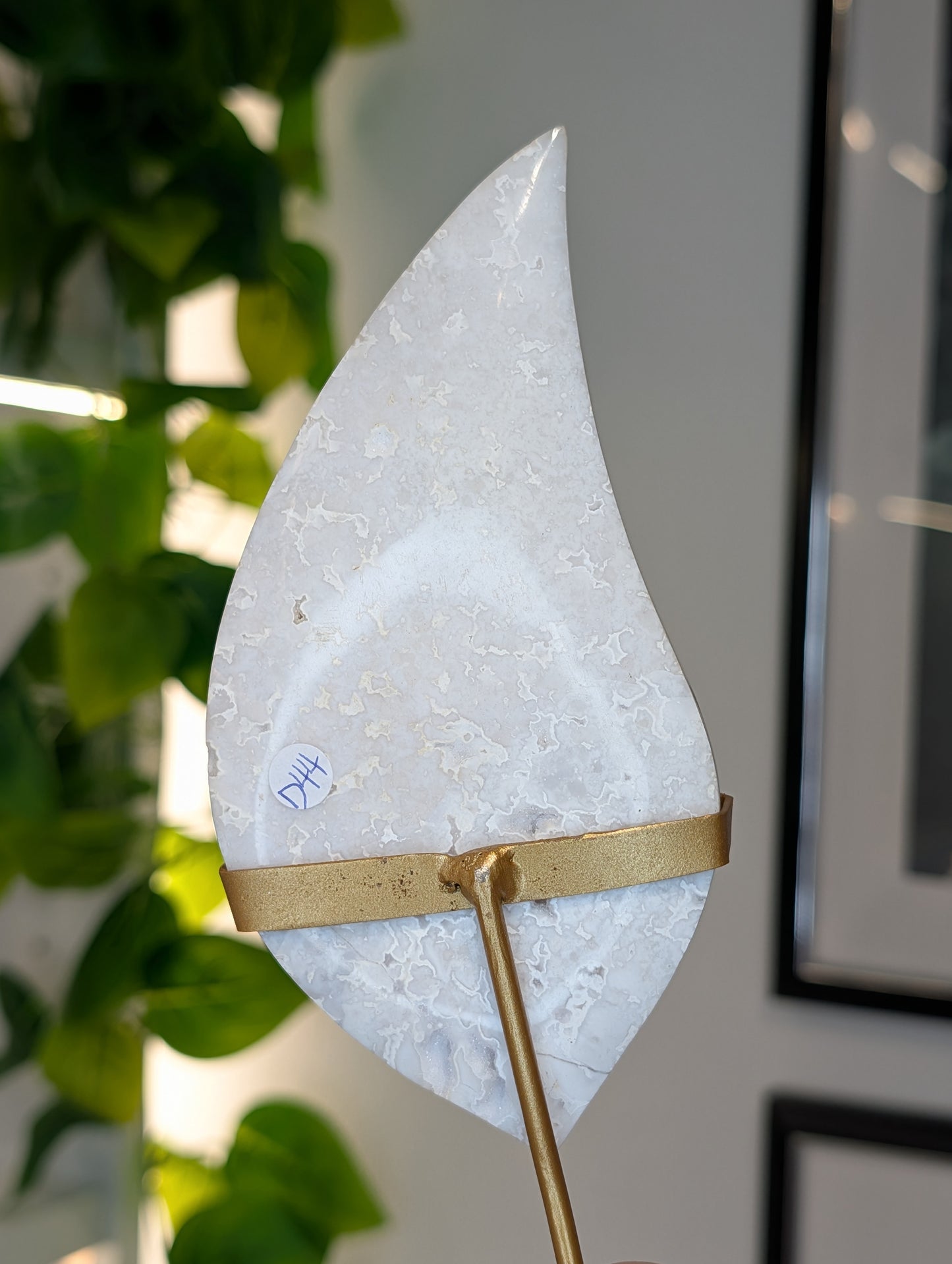 Indonesian Druzy White Agate Flame on Custom Stand