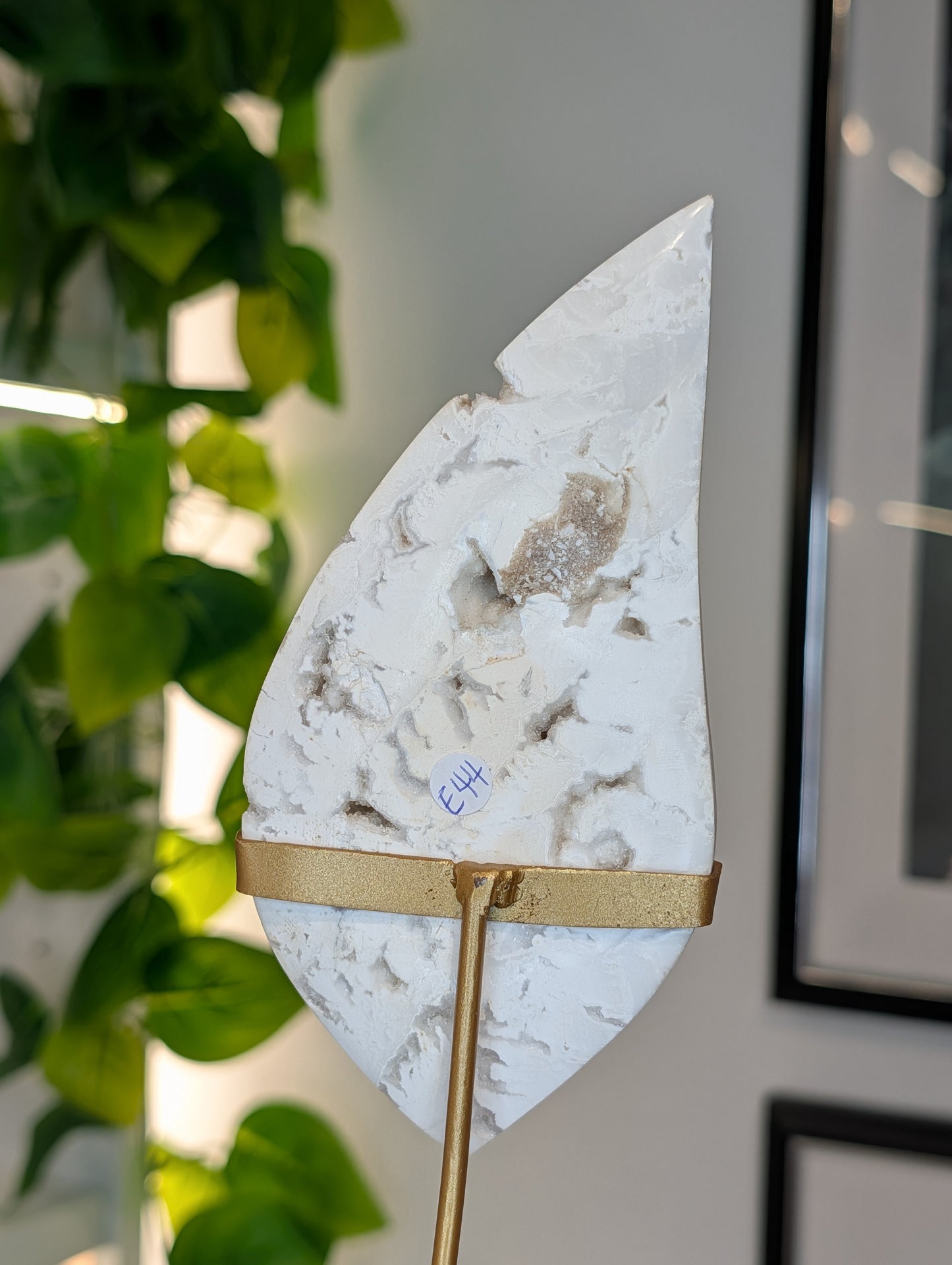 Indonesian Druzy White Agate Flame on Custom Stand