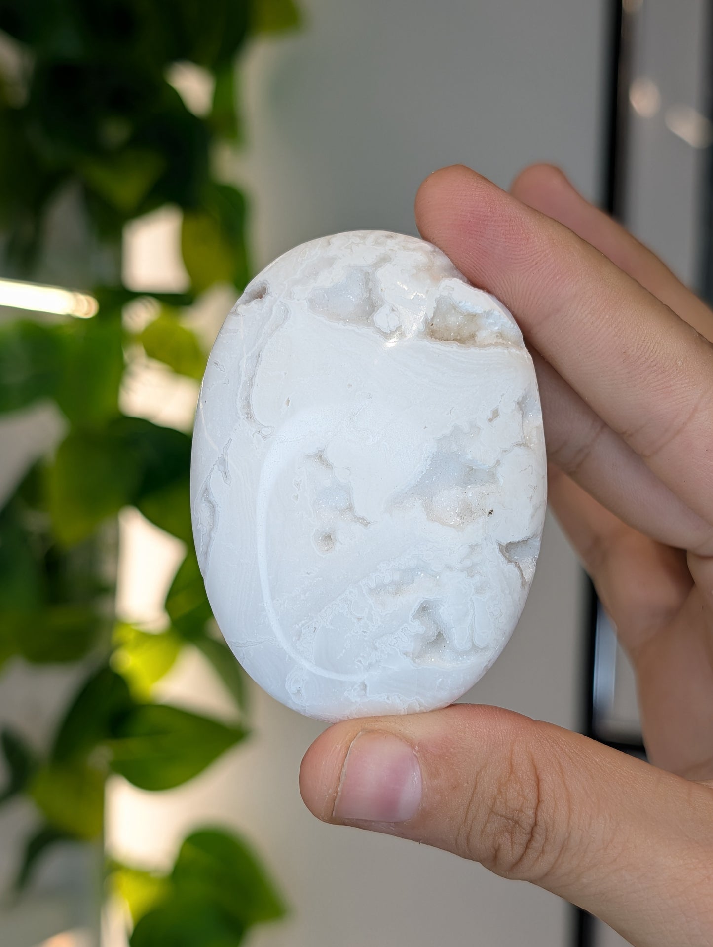 Various Indonesian Druzy White Agate Palm Stones