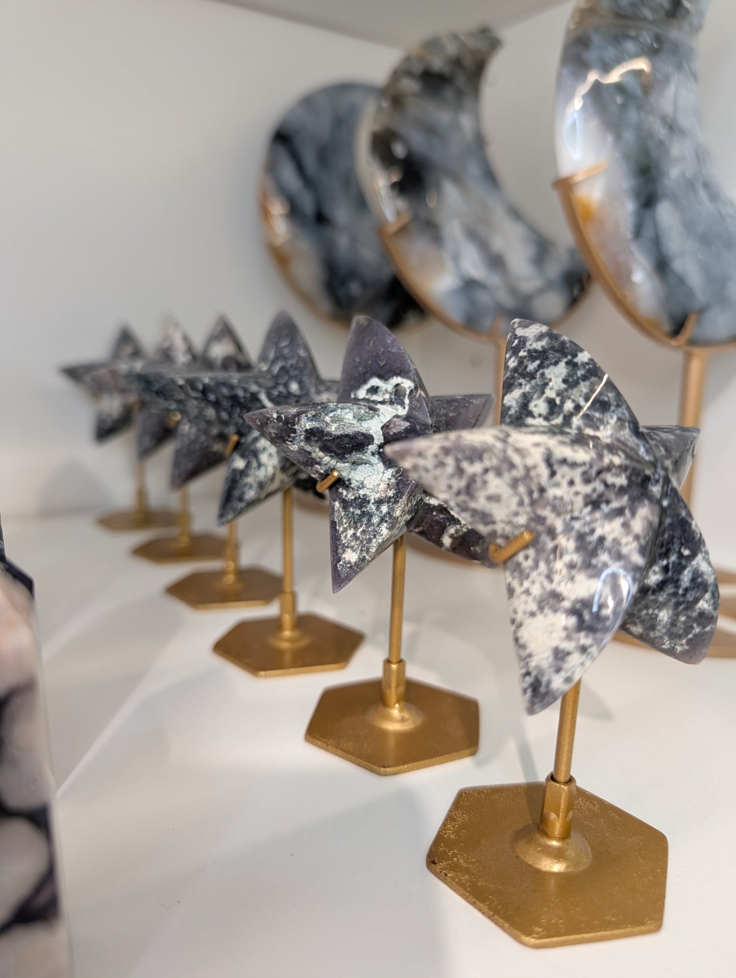 Various Indonesian Grape Agate 3D Star on Custom Stand