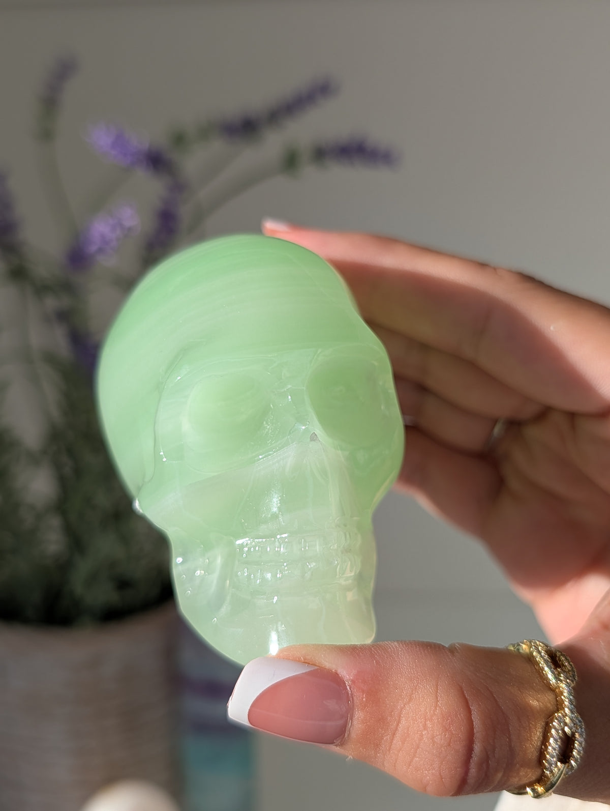 Green Banded Onyx Calcite Skull from Mexico