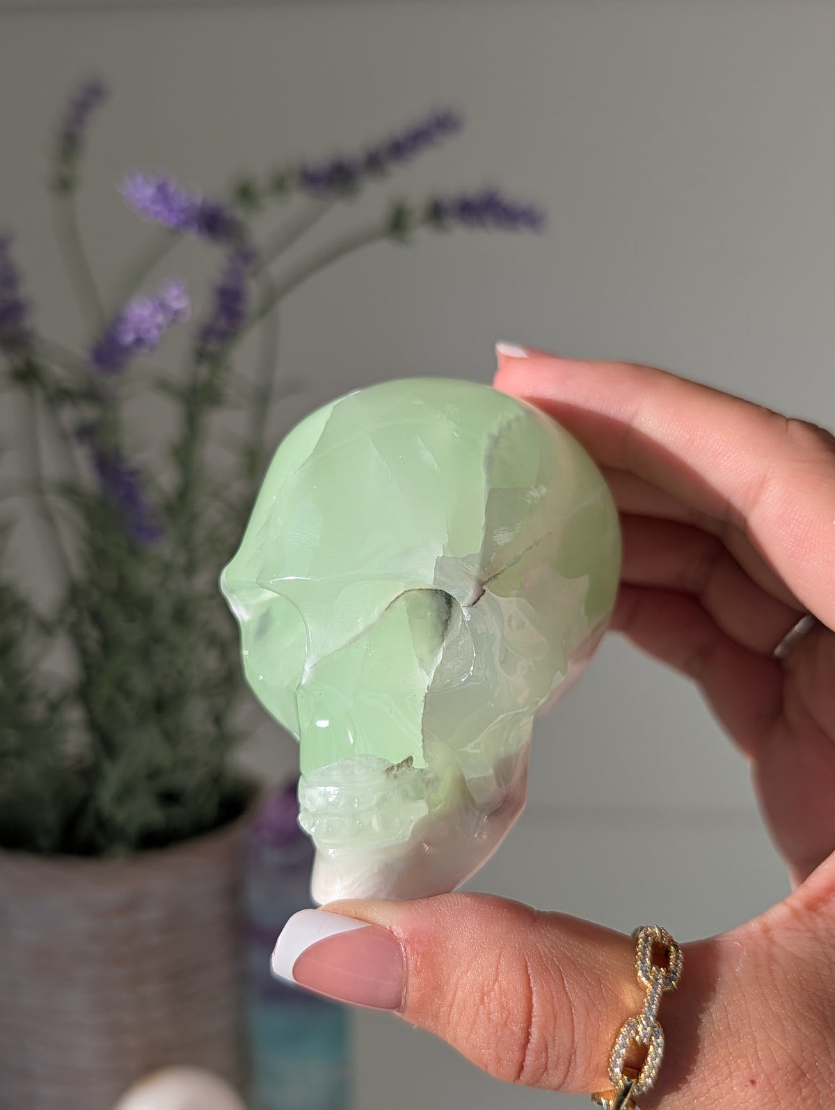 Green Banded Onyx Calcite Skull from Mexico