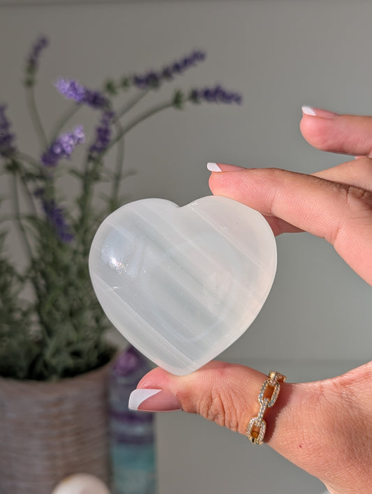 Intuitively Chosen White Banded Onyx Calcite Puffy Hearts from Mexico