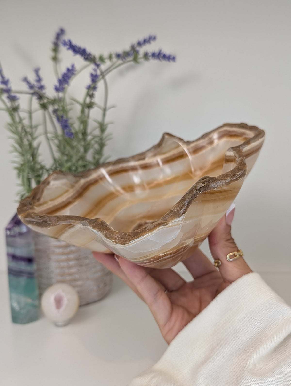 Hand Crafted Banded Honey Onyx Calcite Bowl from Mexico
