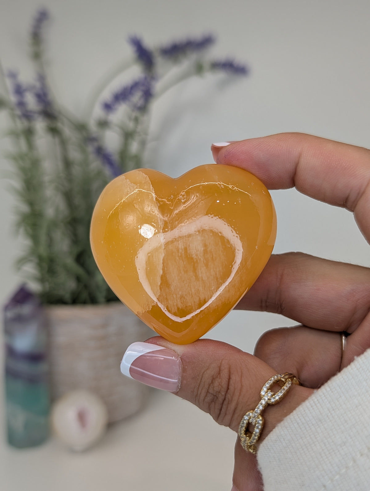 Juicy Orange Calcite Puffy Hearts from Mexico