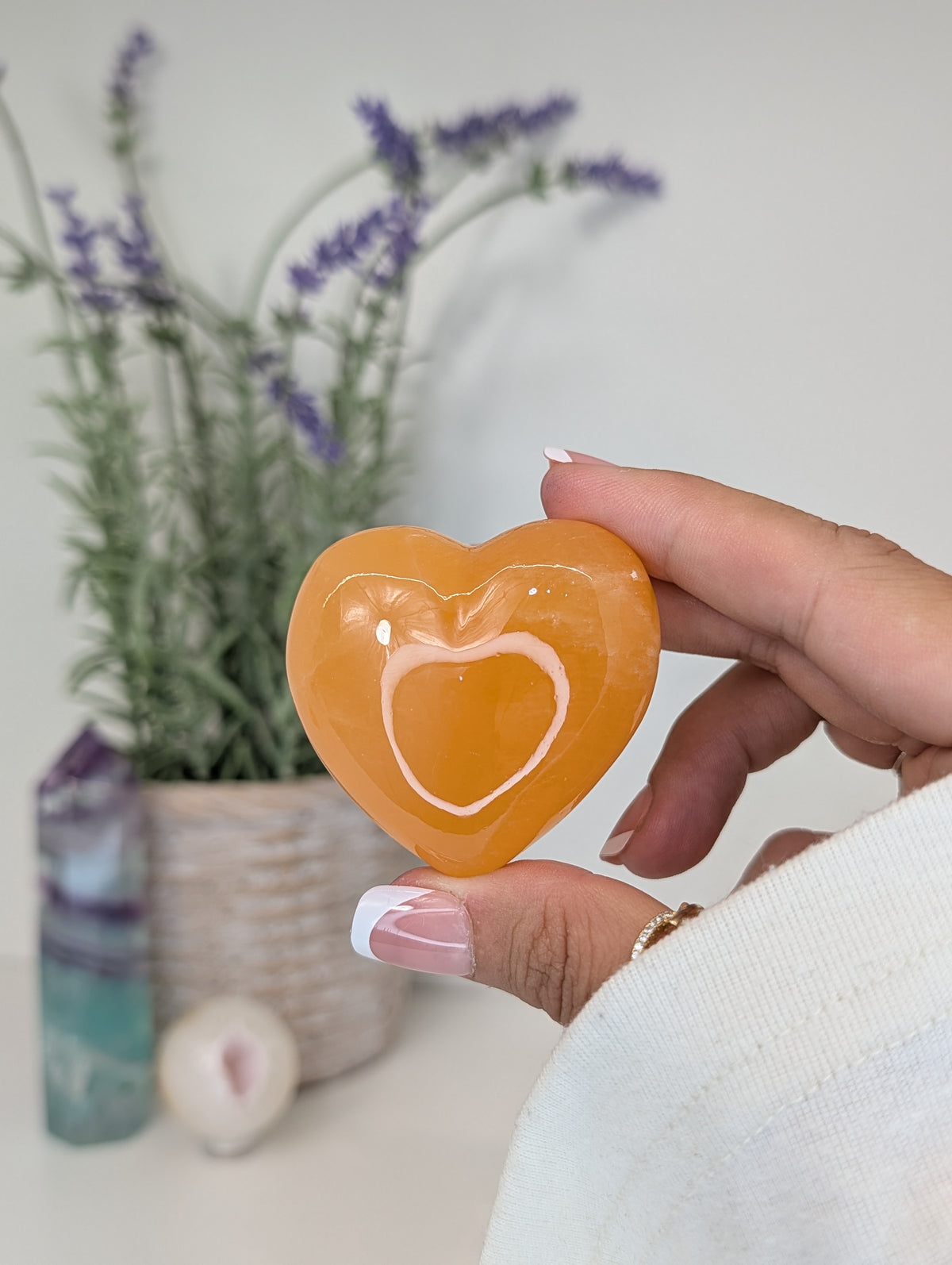 Juicy Orange Calcite Puffy Hearts from Mexico
