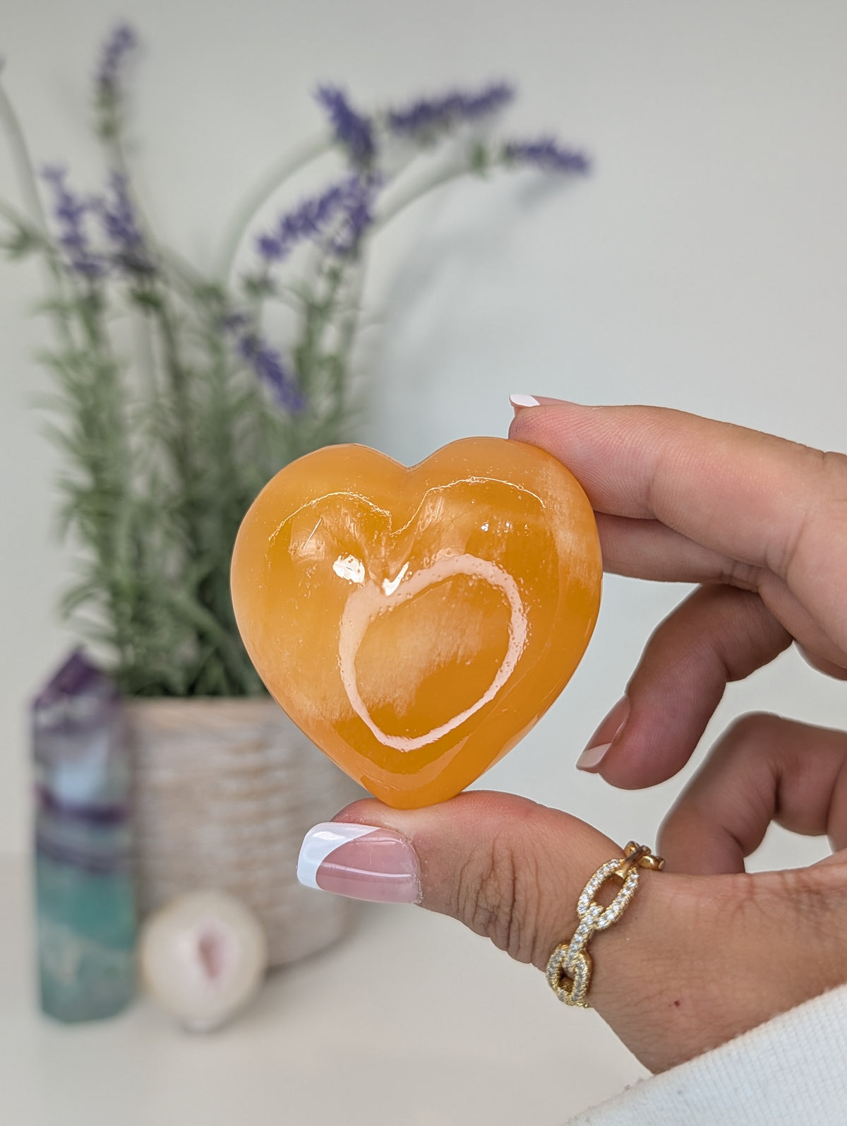Juicy Orange Calcite Puffy Hearts from Mexico