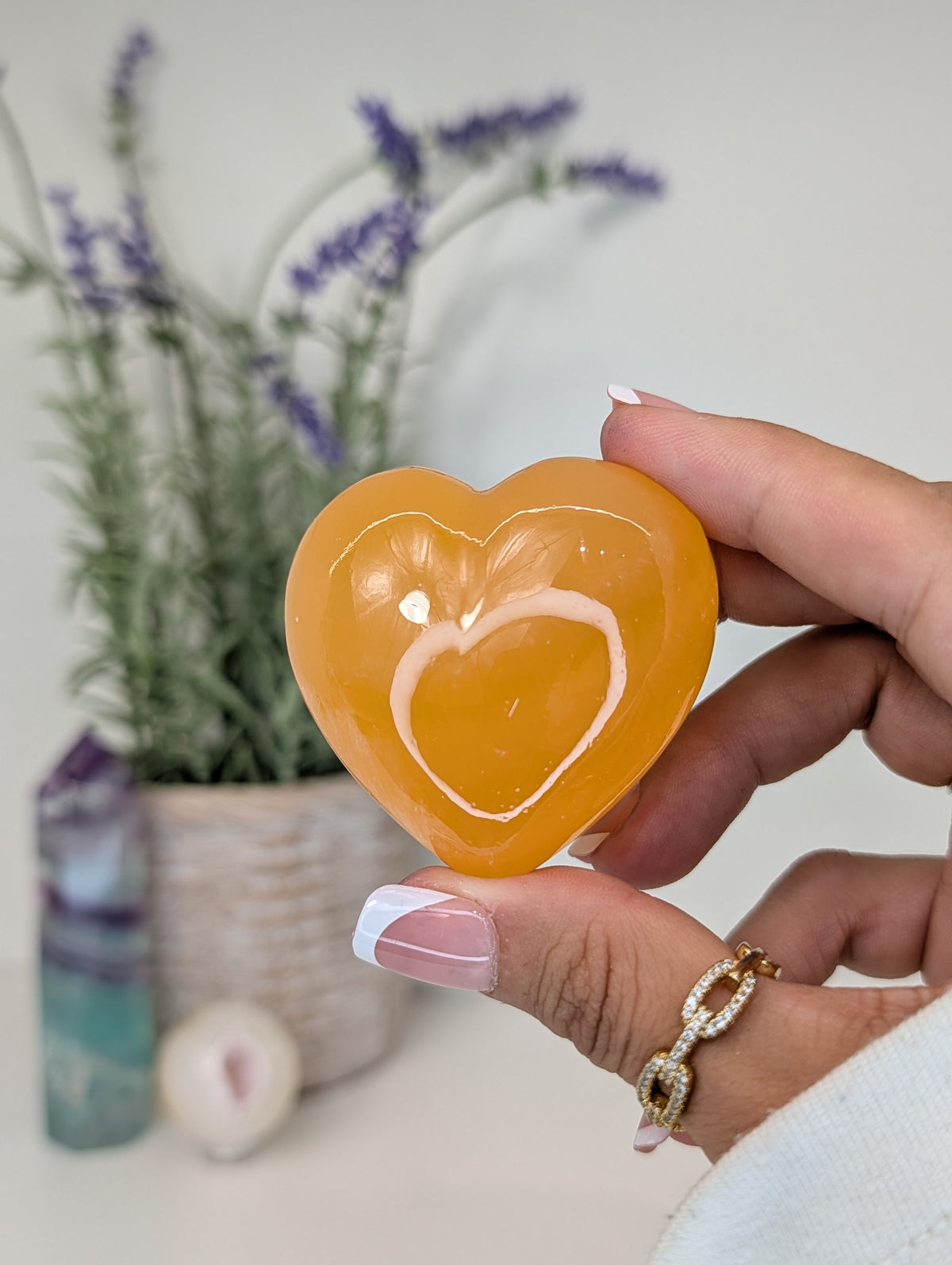 Juicy Orange Calcite Puffy Hearts from Mexico