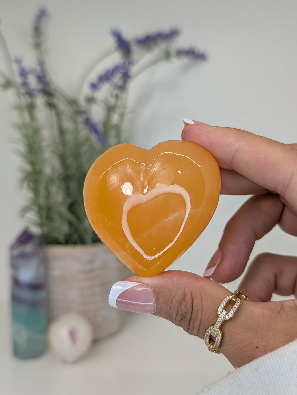 Juicy Orange Calcite Puffy Hearts from Mexico