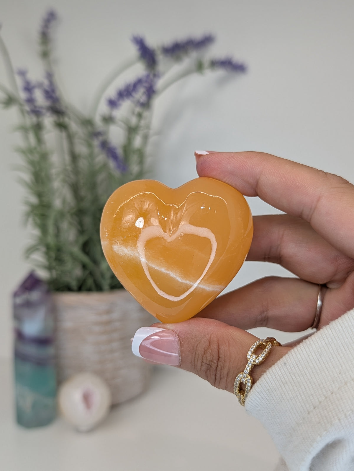 Juicy Orange Calcite Puffy Hearts from Mexico