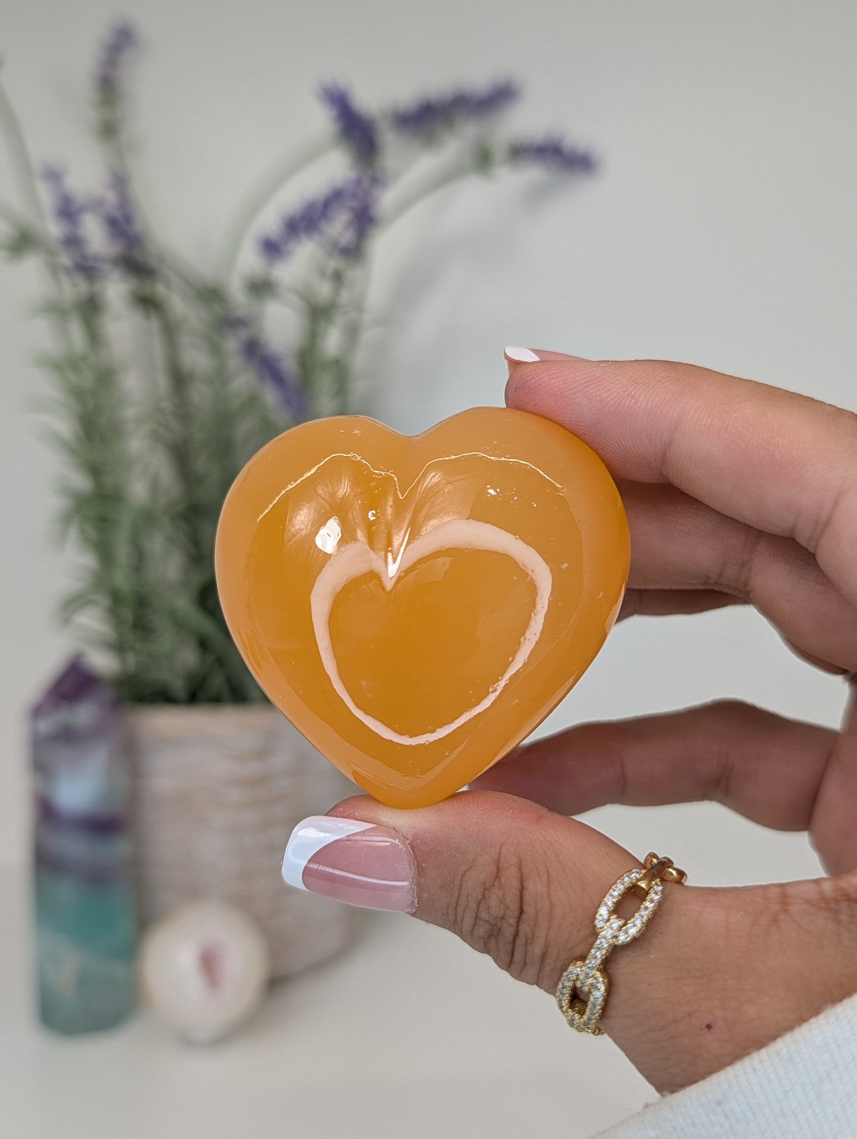 Juicy Orange Calcite Puffy Hearts from Mexico