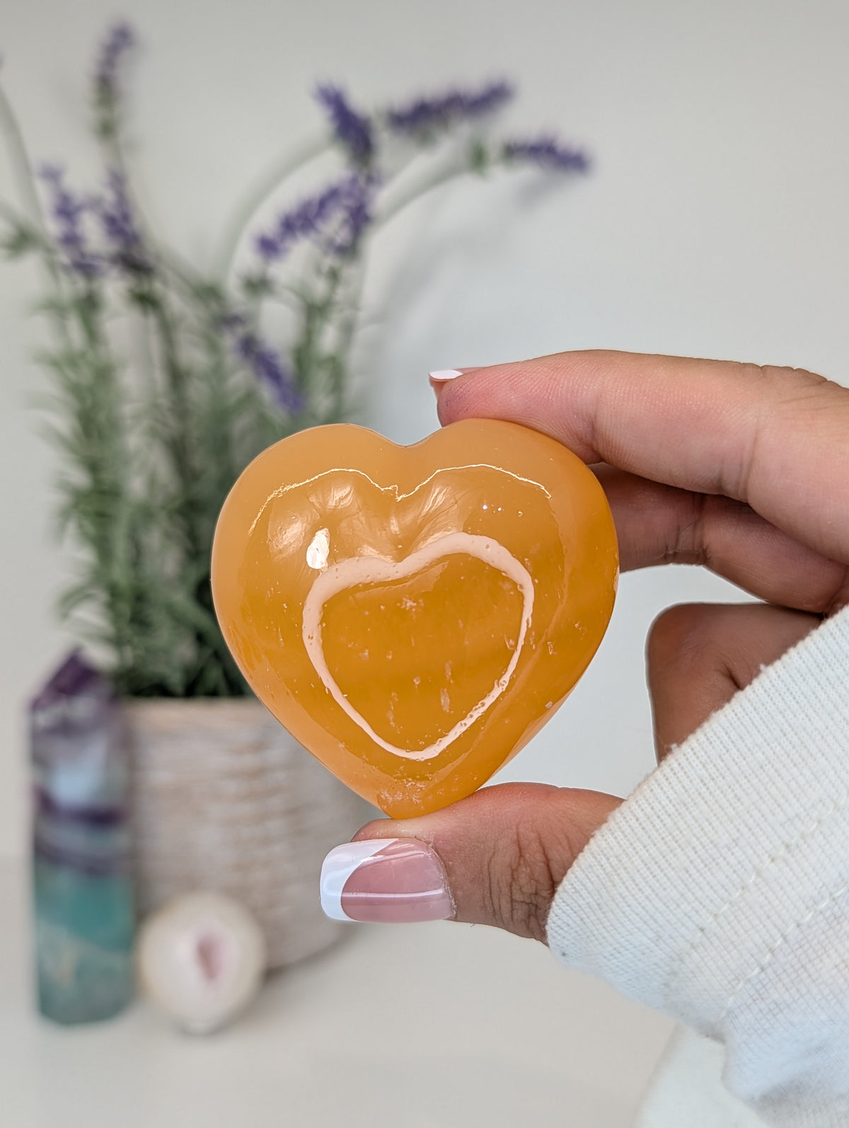 Juicy Orange Calcite Puffy Hearts from Mexico